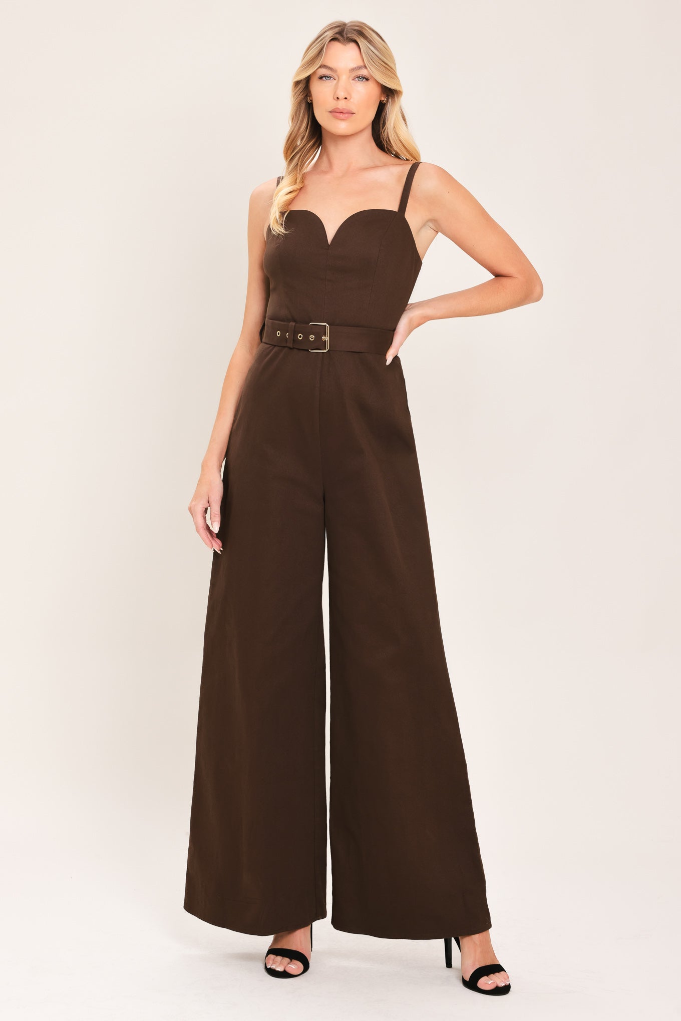 TOFFEE SWEETHEART - WIDE LEG BROWN JUMPSUIT