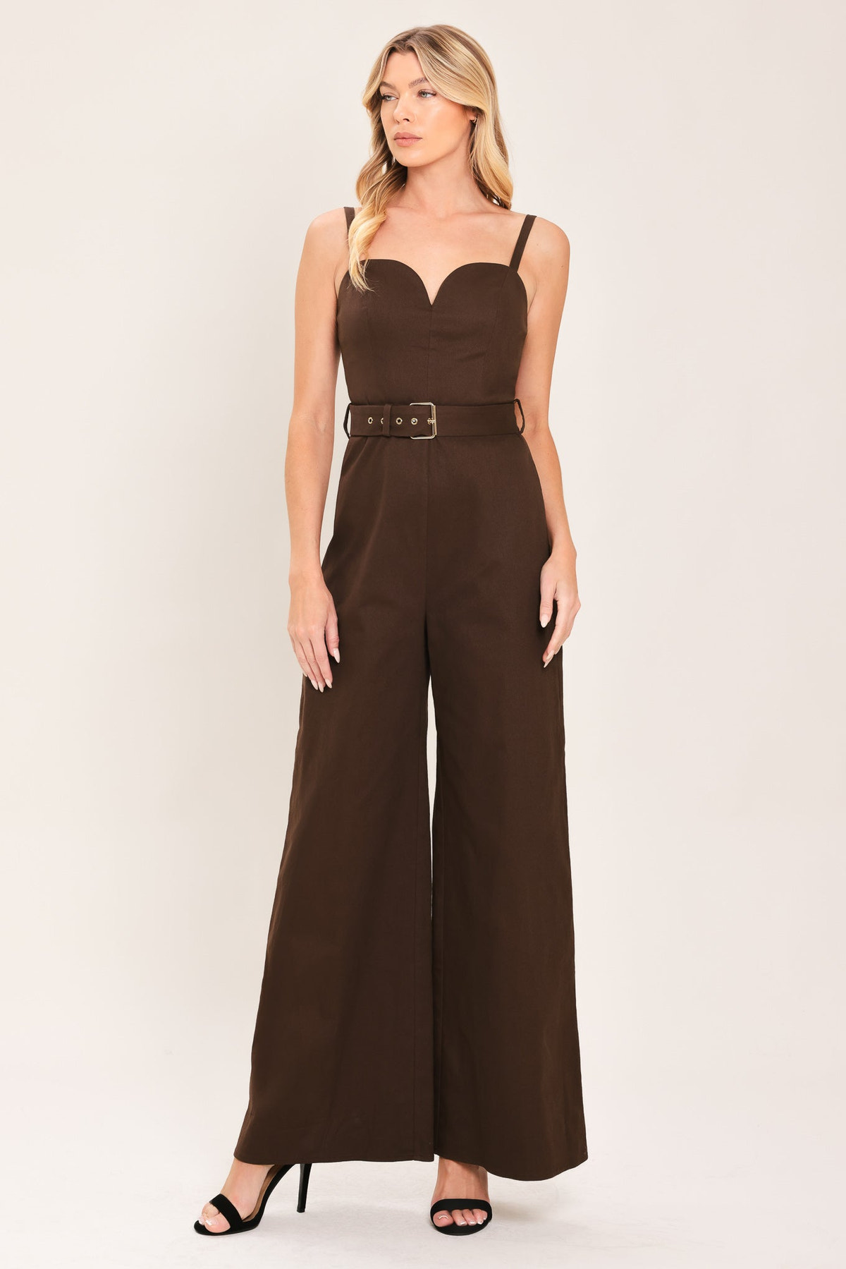 TOFFEE SWEETHEART - WIDE LEG BROWN JUMPSUIT
