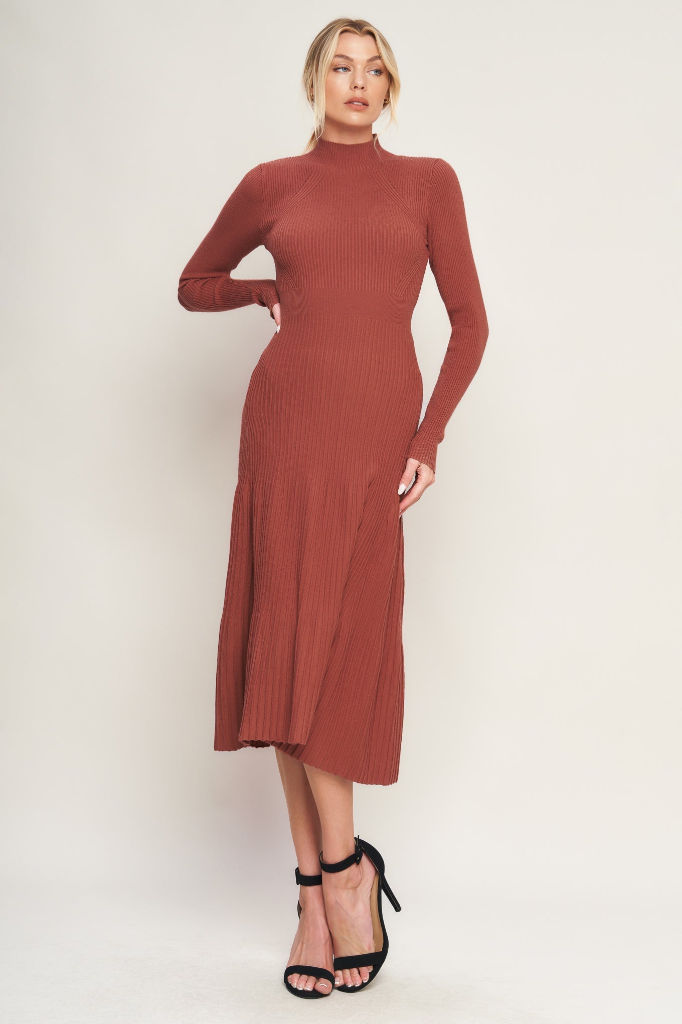 STOLEN KISSES RUST LONG SLEEVE SWEATER DRESS