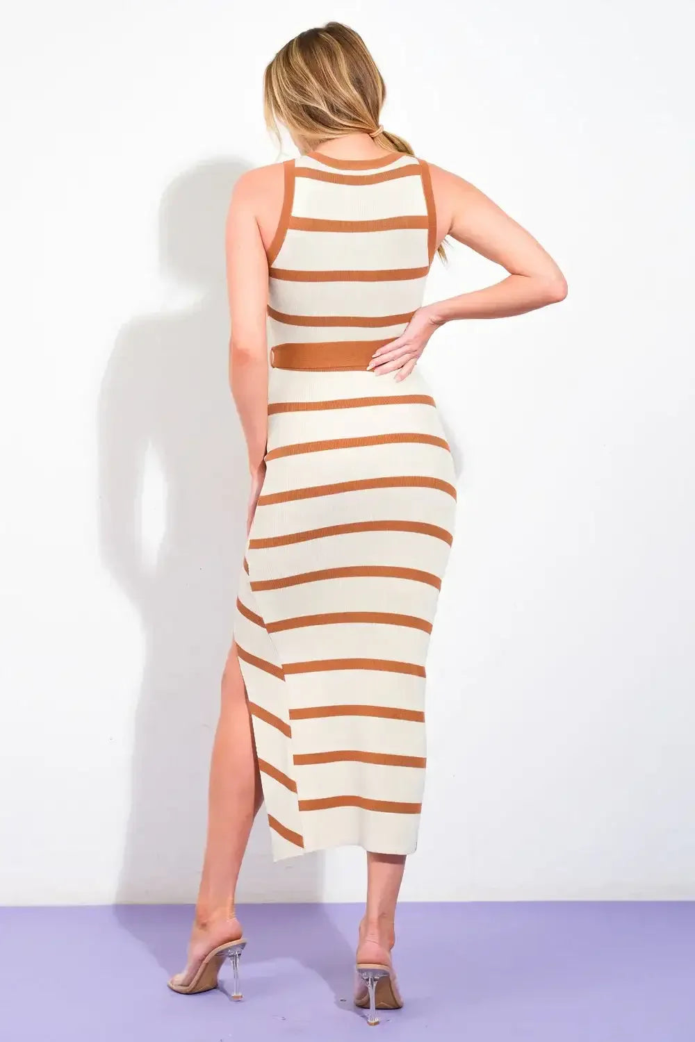 WENDI STRIPED KNIT MIDI DRESS