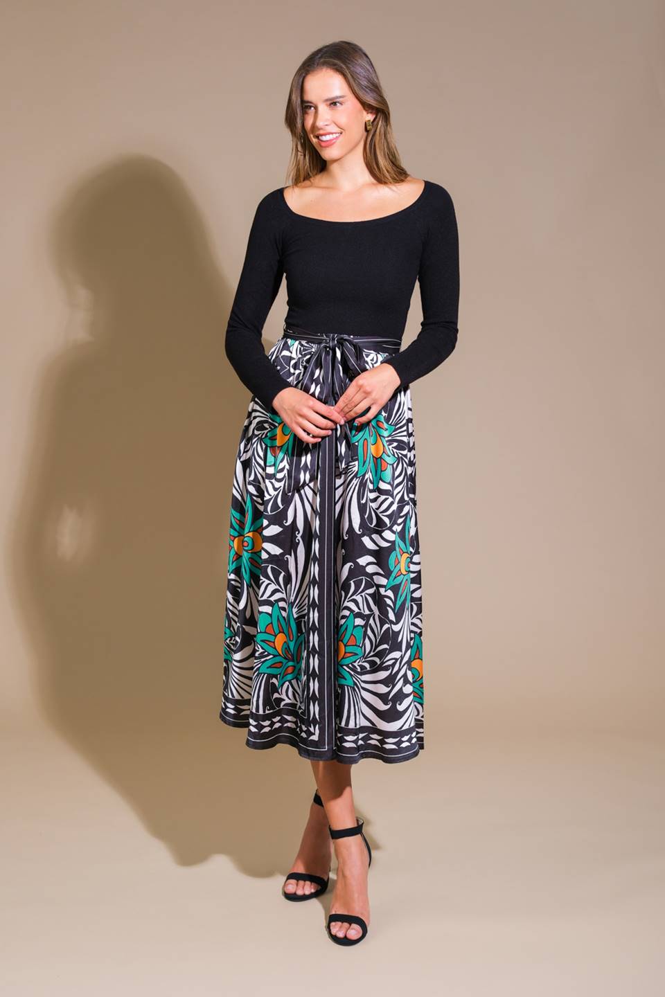 MELINA SWEATER & PRINT MIDI DRESS