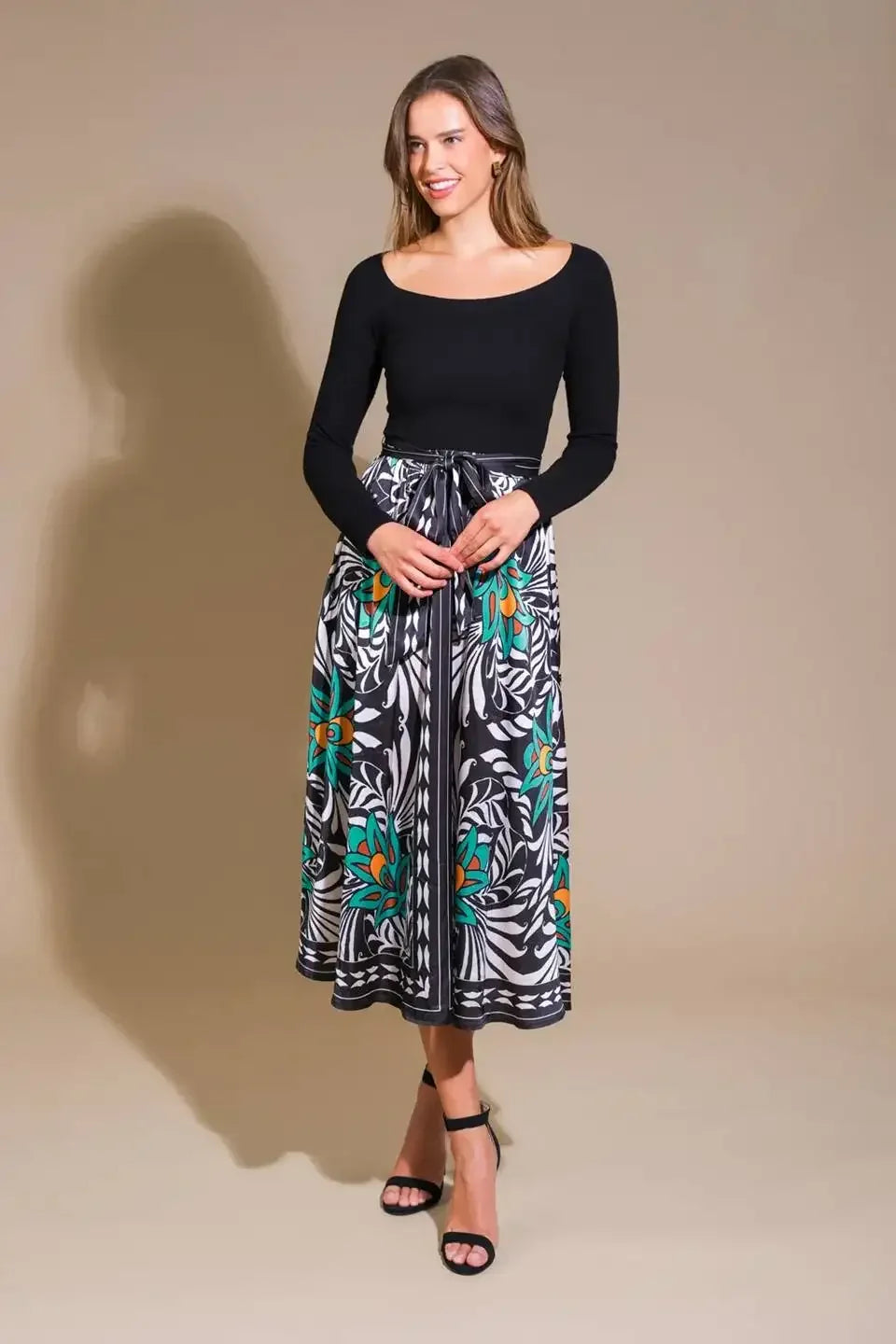 MELINA SWEATER & PRINT MIDI DRESS