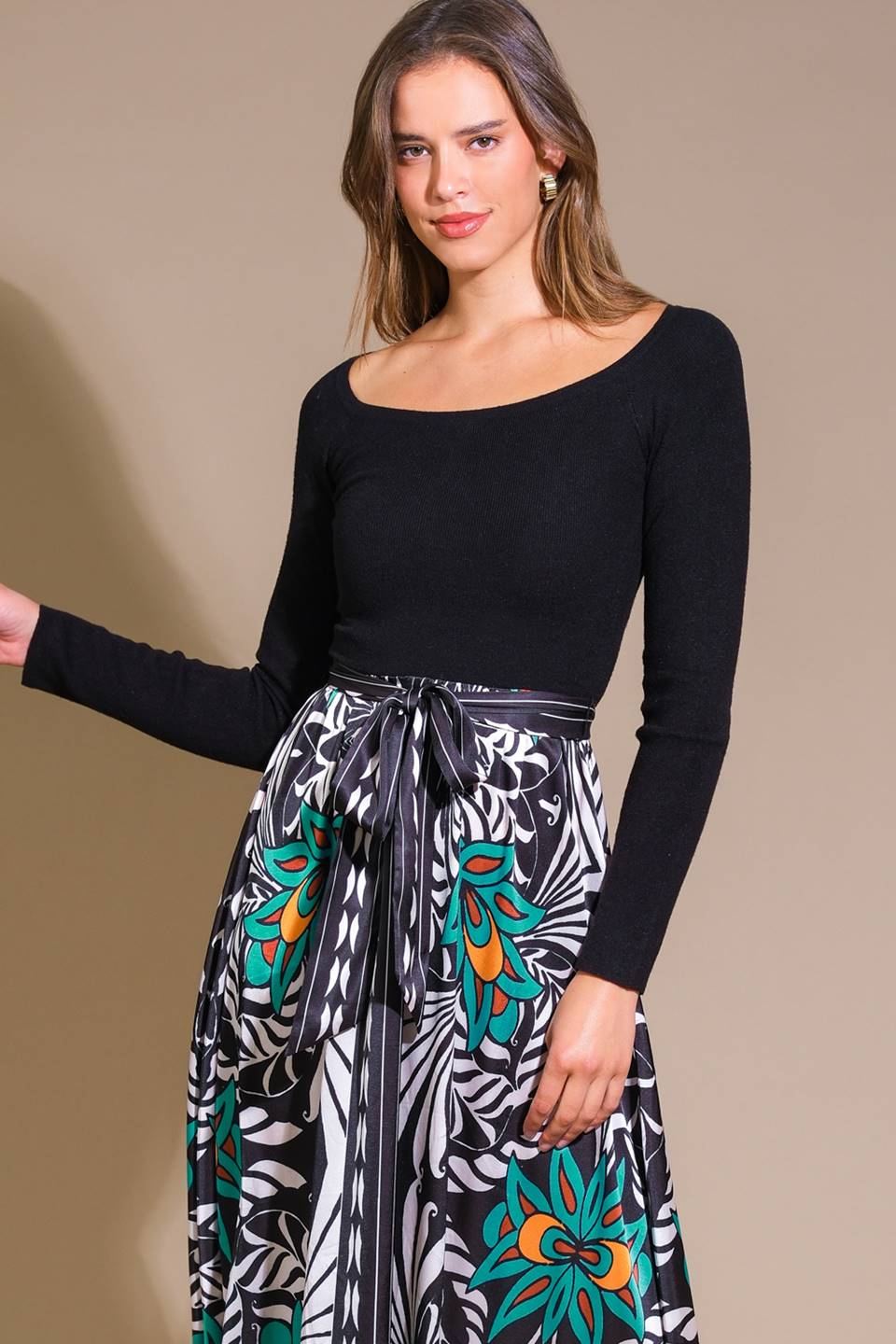 MELINA SWEATER & PRINT MIDI DRESS