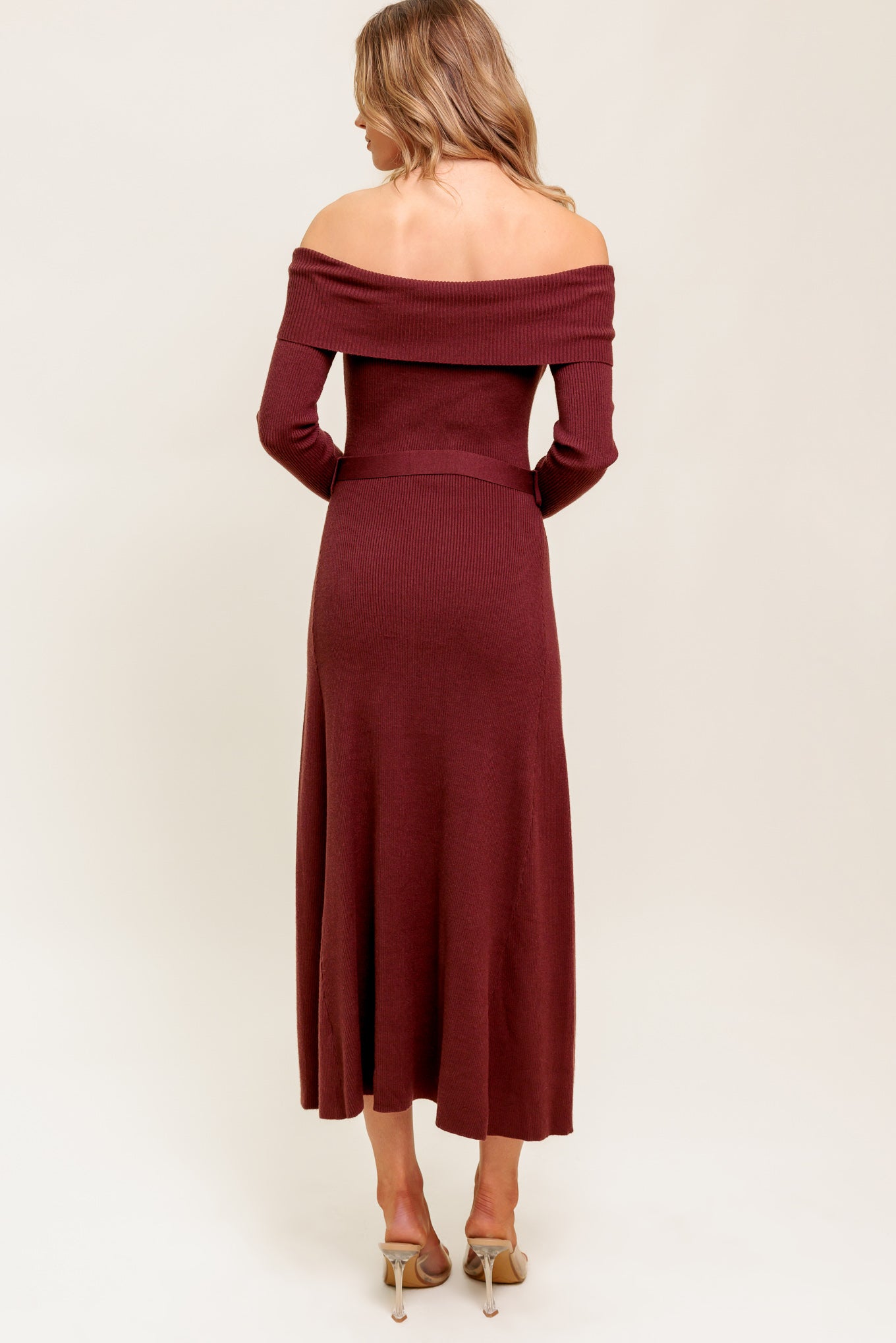 RUSTIC RETREAT - OFF THE SHOULDER SWEATER DRESS