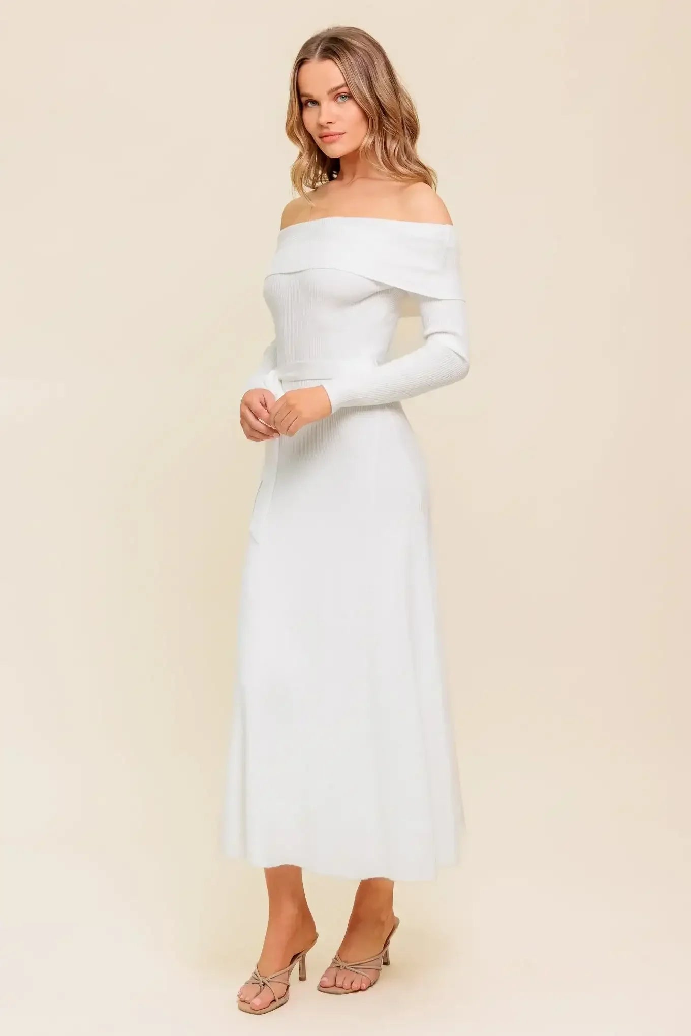 RUSTIC RETREAT - OFF THE SHOULDER SWEATER DRESS