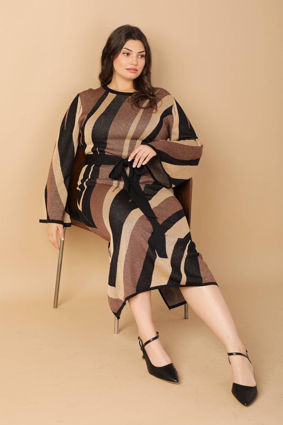 PUT ON A SMILE BROWN MIDI SWEATER DRESS