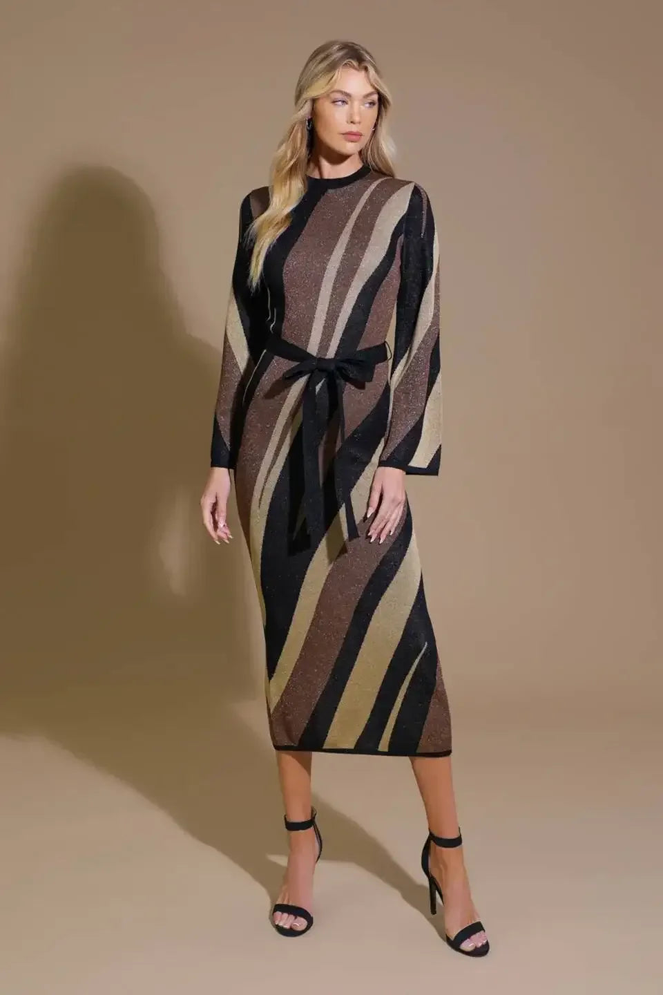 PUT ON A SMILE BROWN MIDI SWEATER DRESS