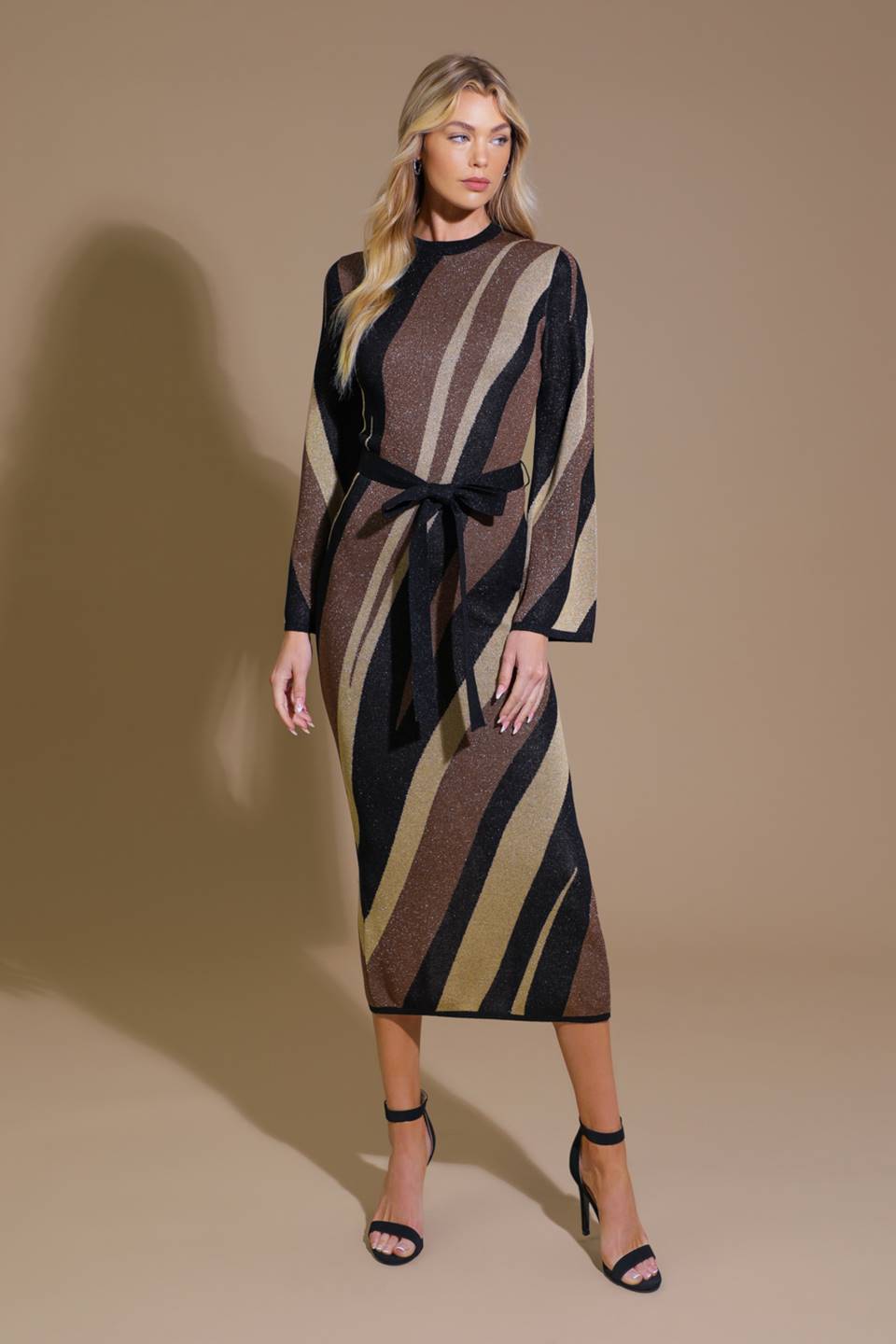 PUT ON A SMILE BROWN MIDI SWEATER DRESS