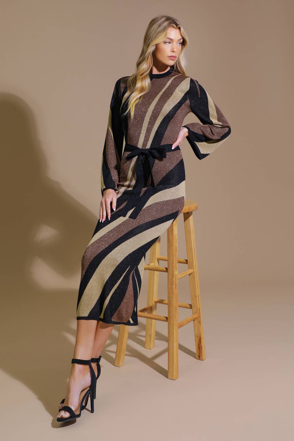 PUT ON A SMILE BROWN MIDI SWEATER DRESS