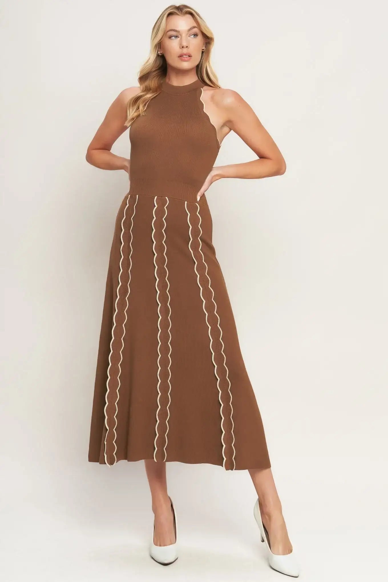 TERRACOTTA BROWN SWEATER MIDI DRESS