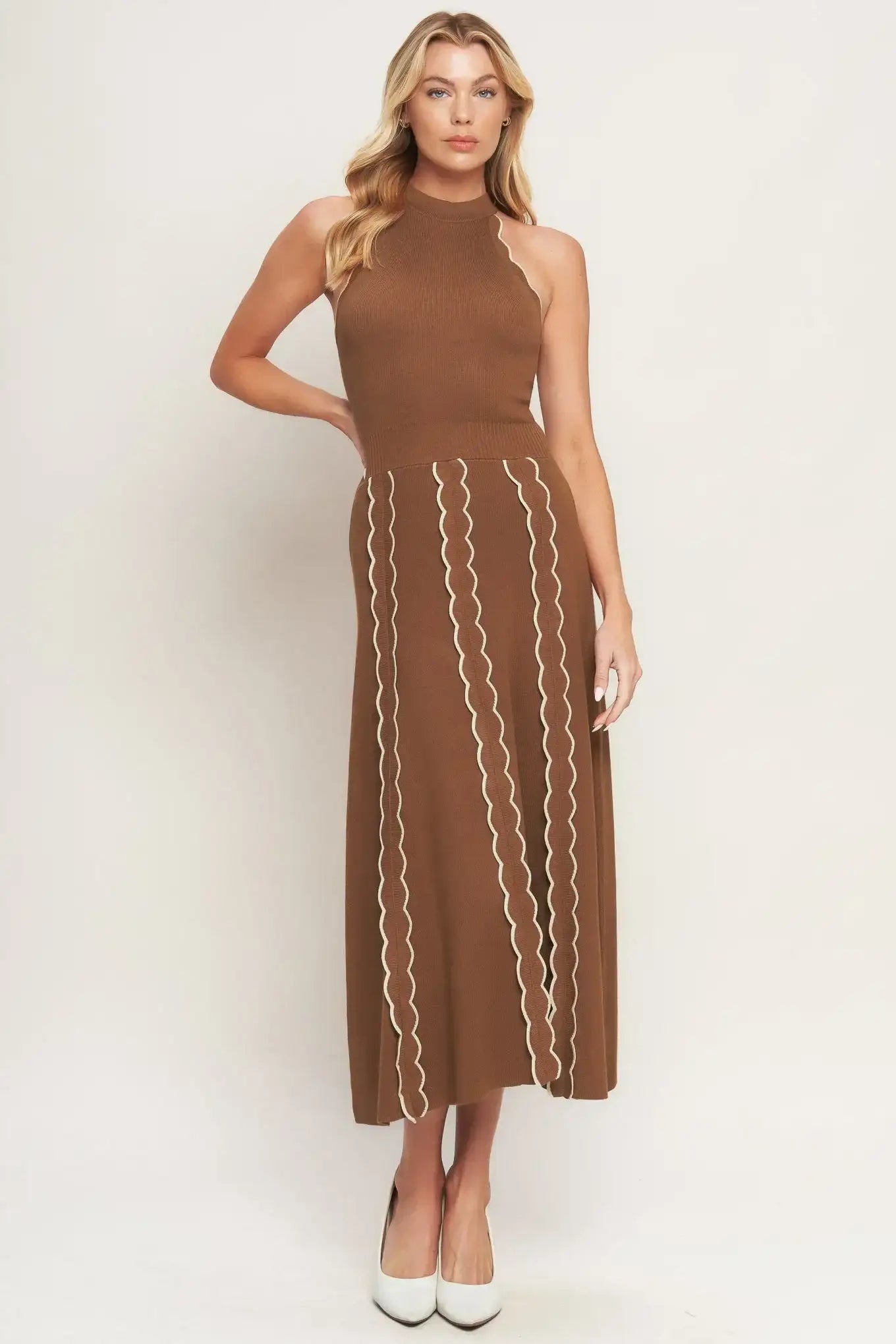 TERRACOTTA BROWN SWEATER MIDI DRESS