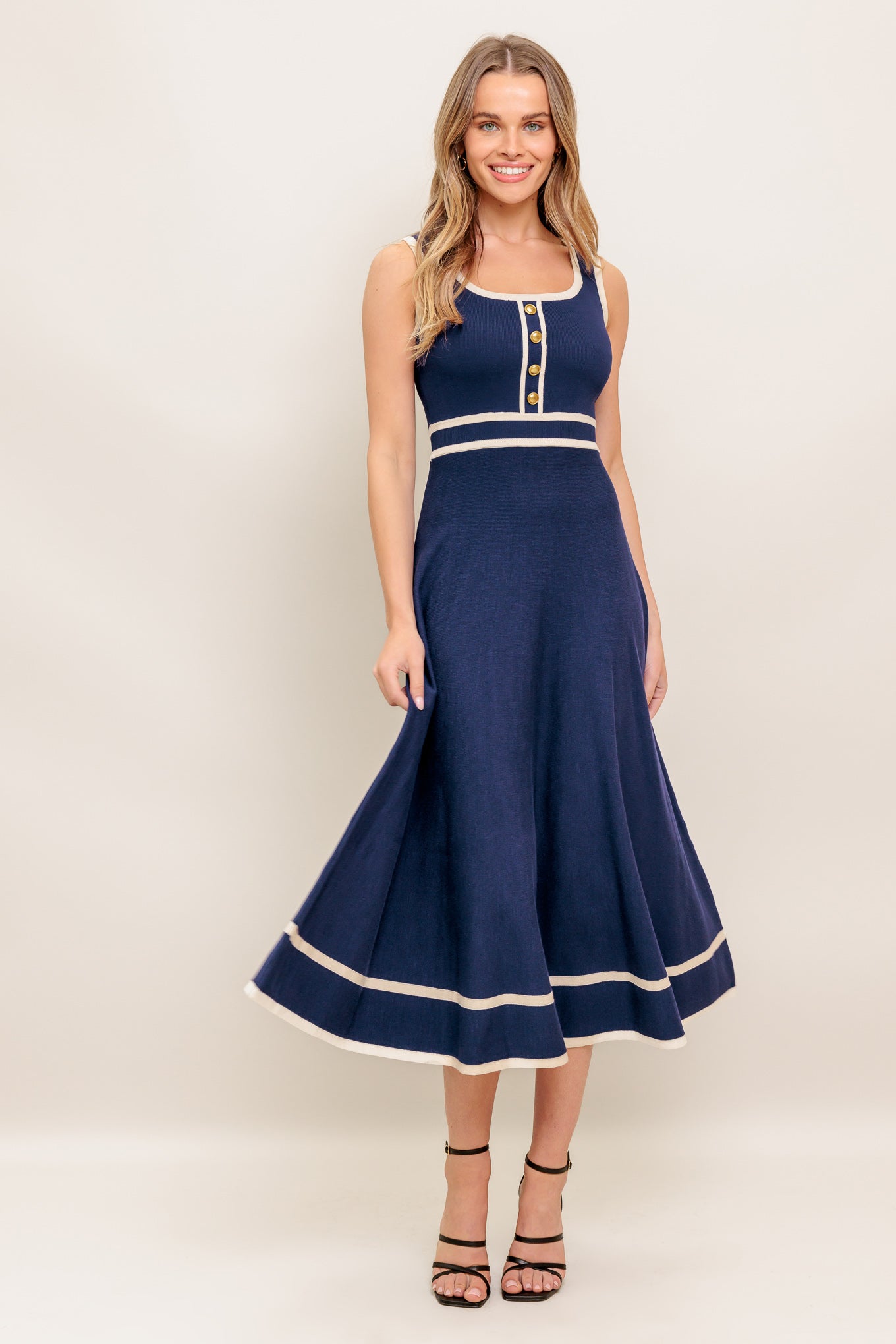 DAYDREAMING KNIT MIDI DRESS - NAVY