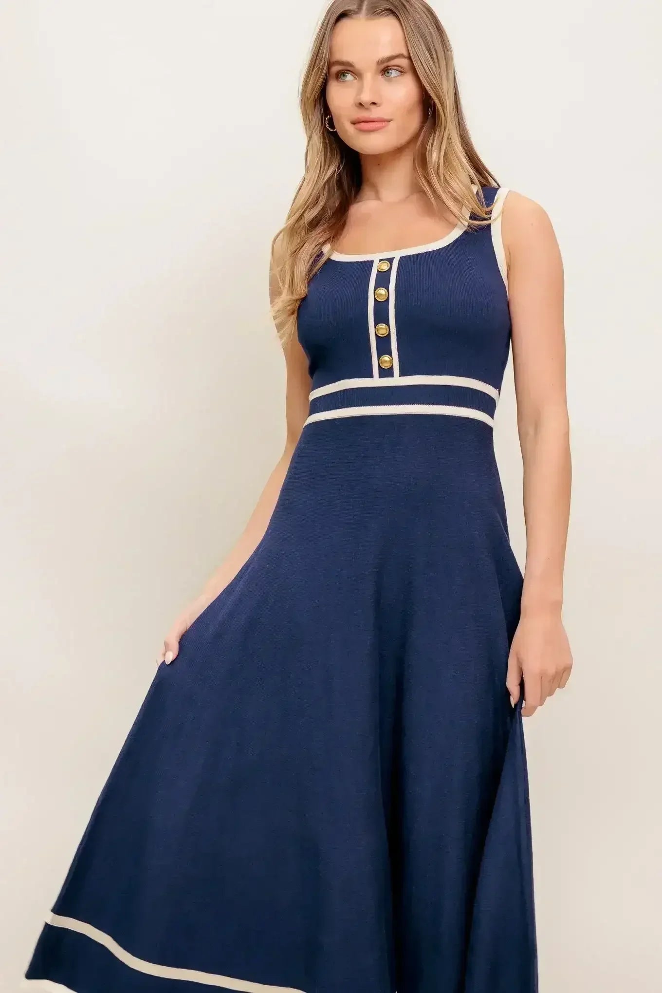 DAYDREAMING KNIT MIDI DRESS - NAVY - FINAL SALE