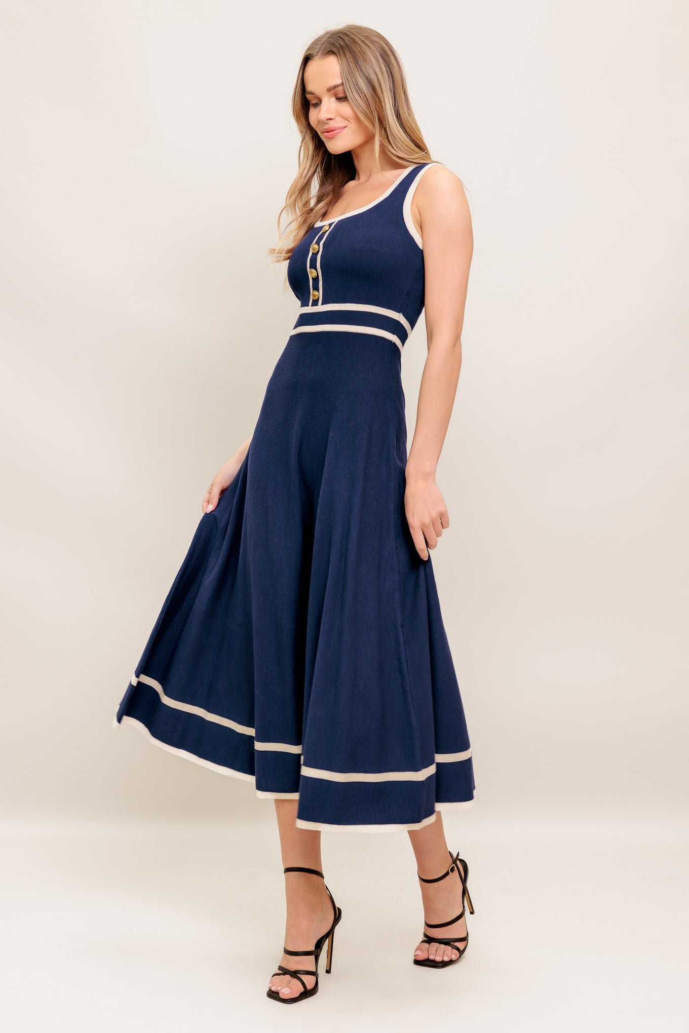 DAYDREAMING KNIT MIDI DRESS - NAVY
