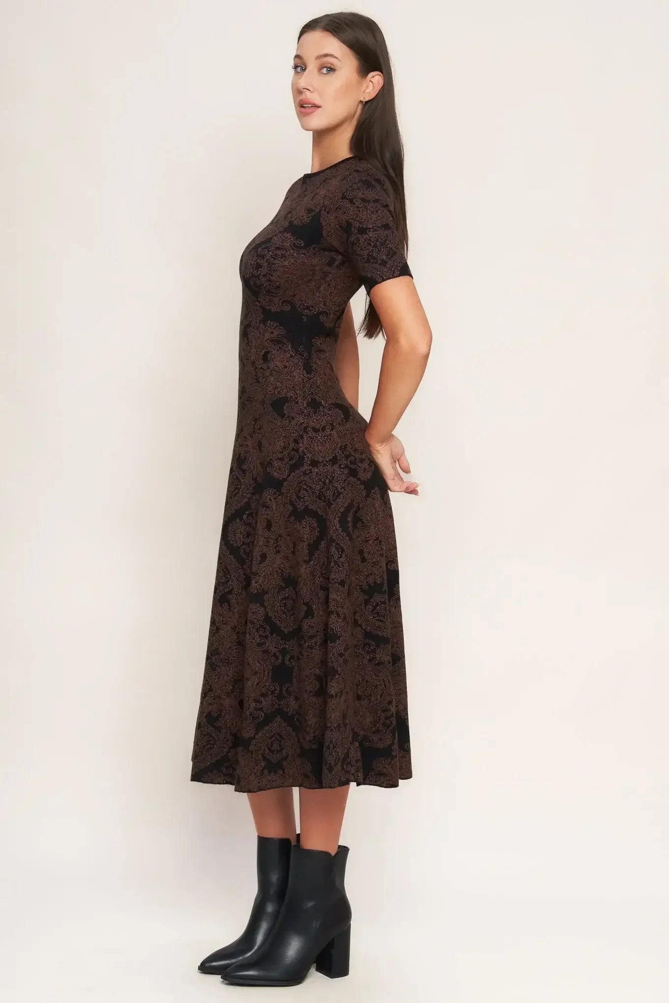 GOTHIC MUSE JACQUARD BLACK SWEATER MIDI DRESS