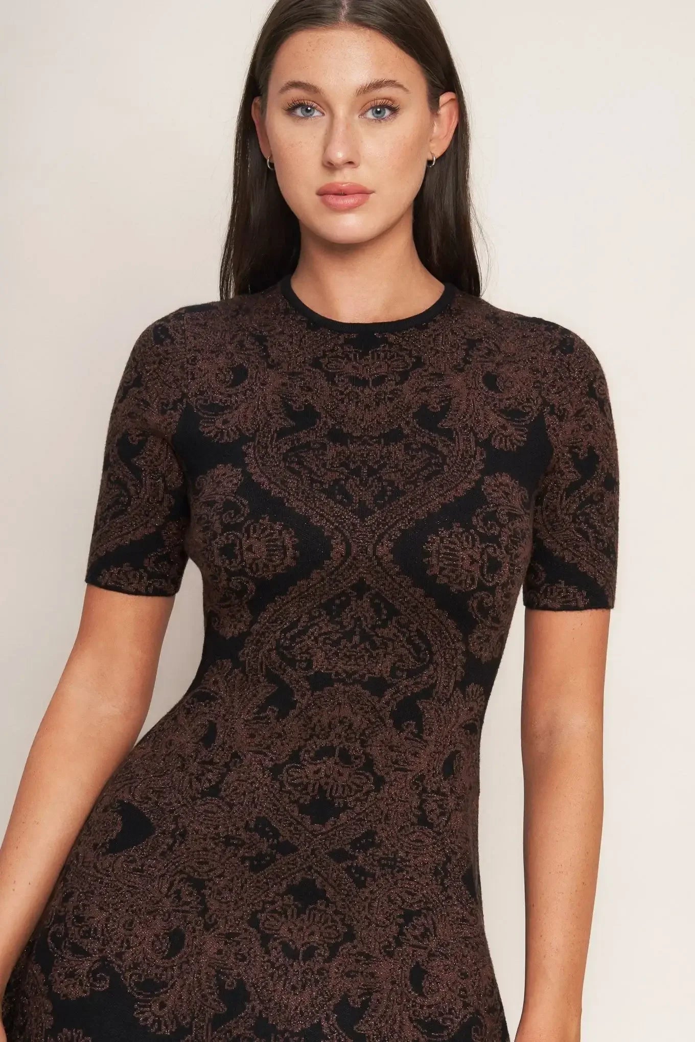 GOTHIC MUSE JACQUARD BLACK SWEATER MIDI DRESS