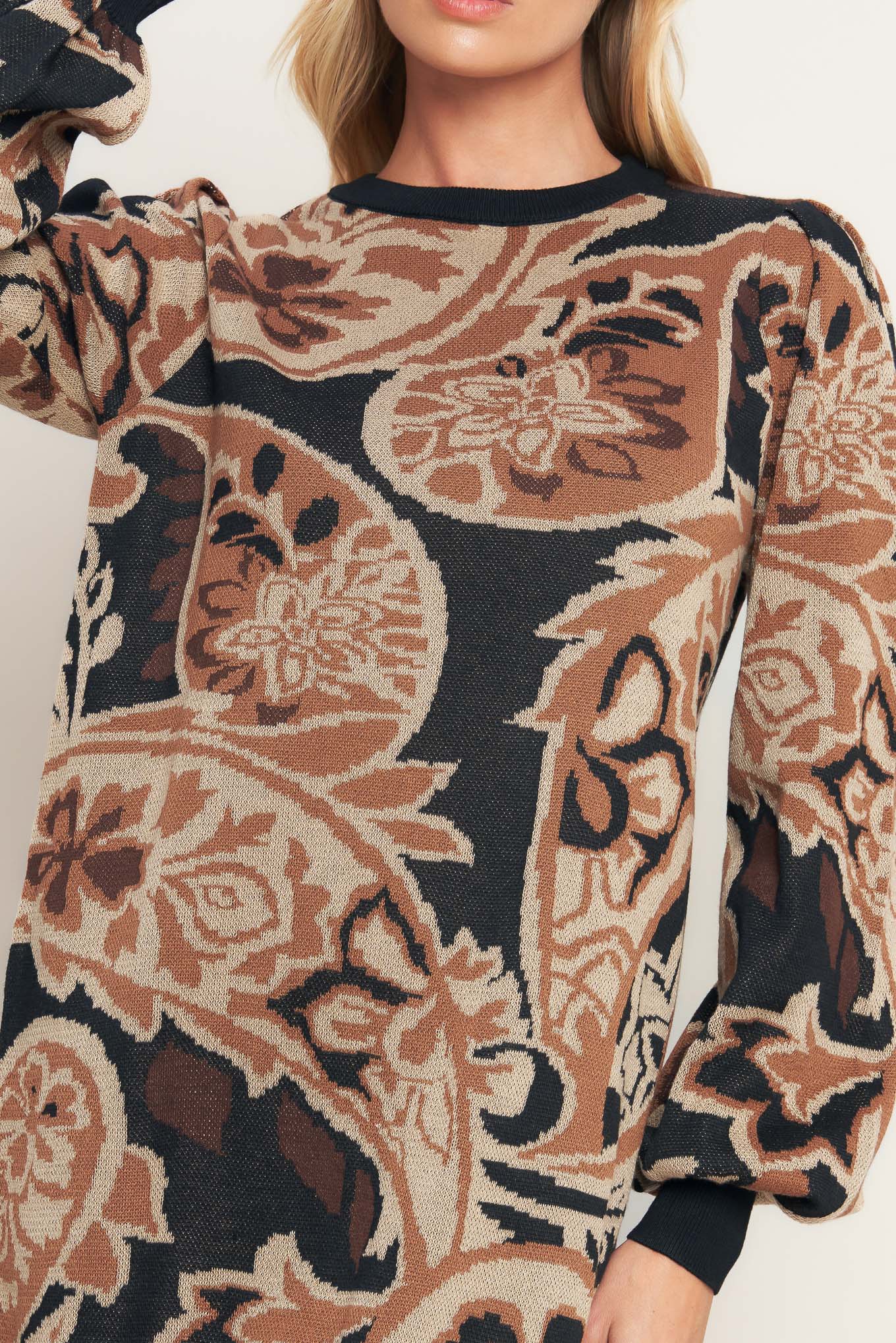 HAVANA SWEATER KNIT BROWN & BLACK MINI DRESS