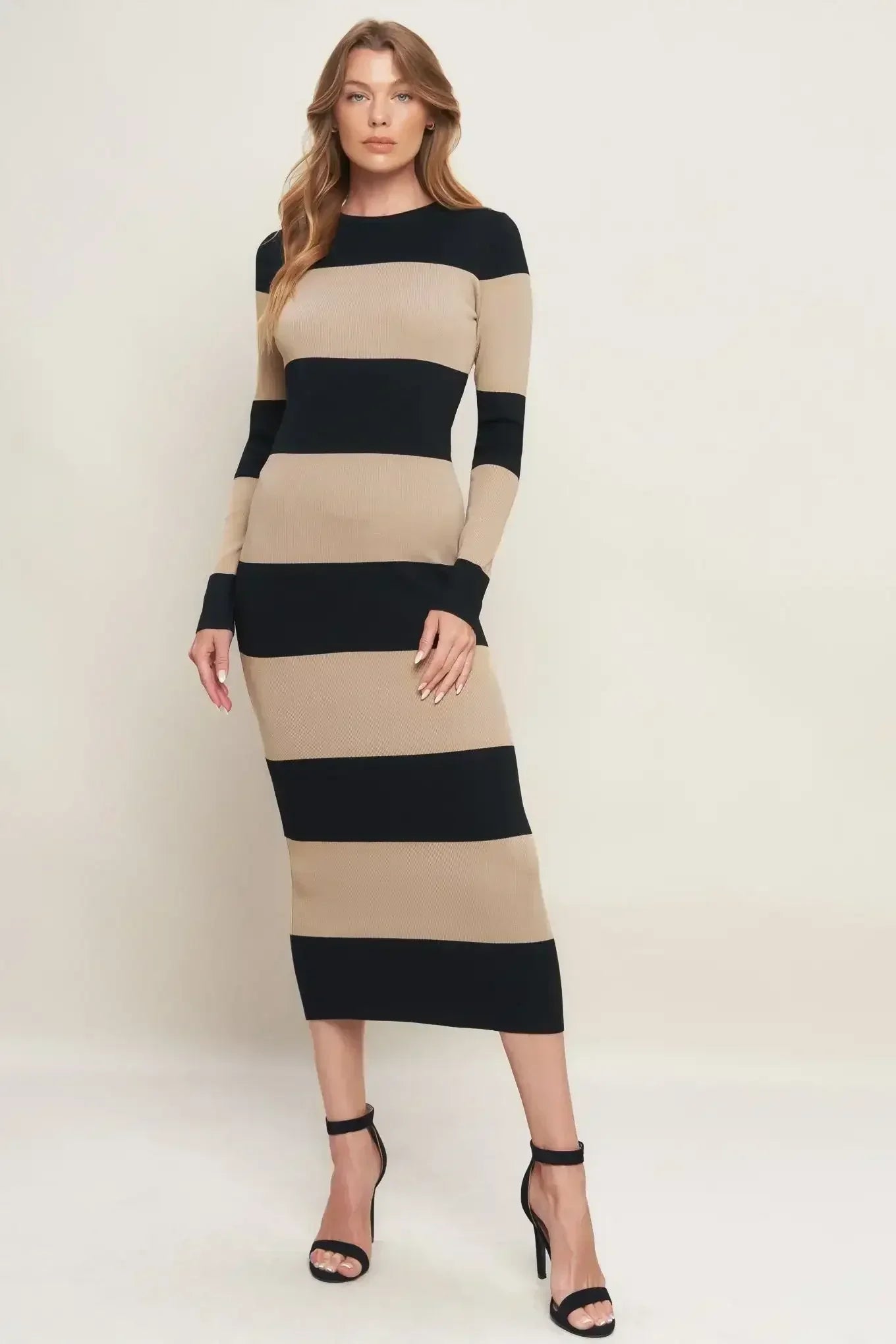 MODERN ATTITUDE STRIPE LONG SLEEVE SWEATER DRESS - FINAL SALE