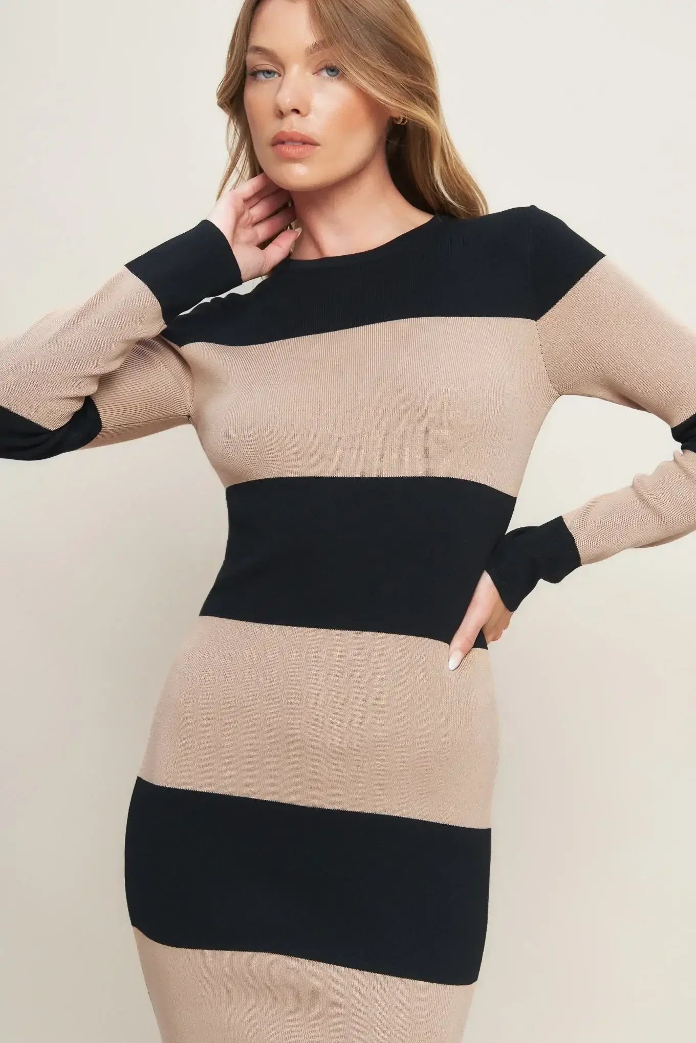 MODERN ATTITUDE STRIPE LONG SLEEVE SWEATER DRESS