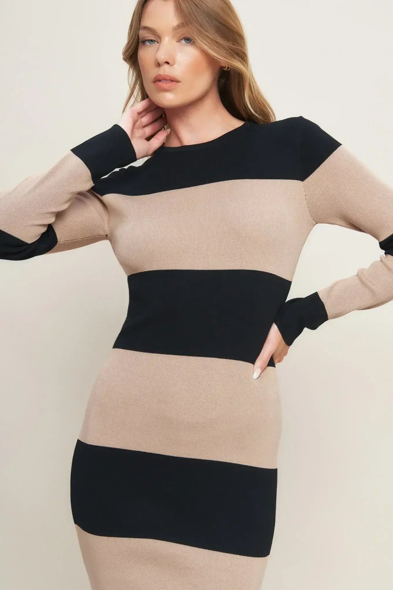 MODERN ATTITUDE STRIPE LONG SLEEVE SWEATER DRESS - FINAL SALE