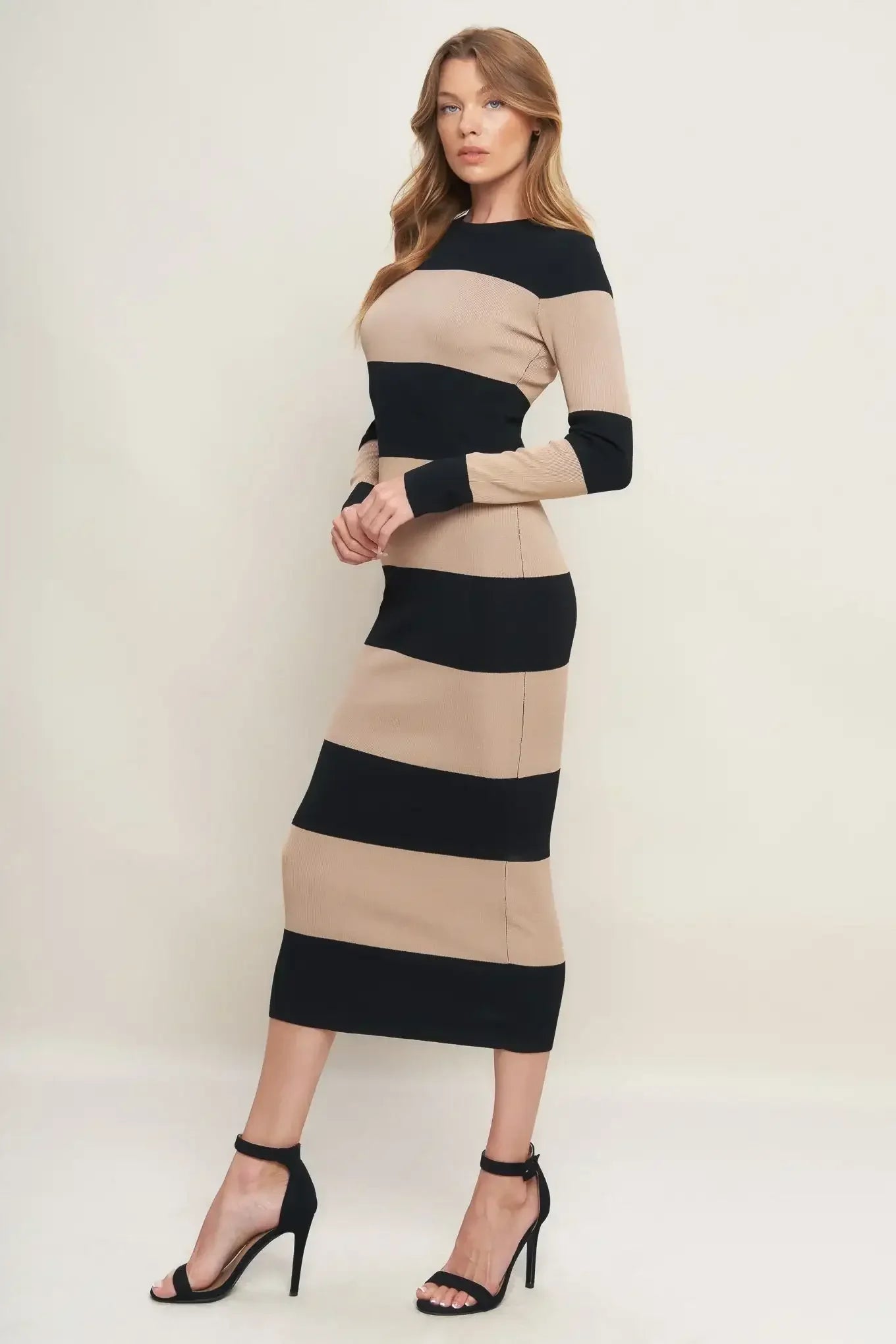 MODERN ATTITUDE STRIPE LONG SLEEVE SWEATER DRESS