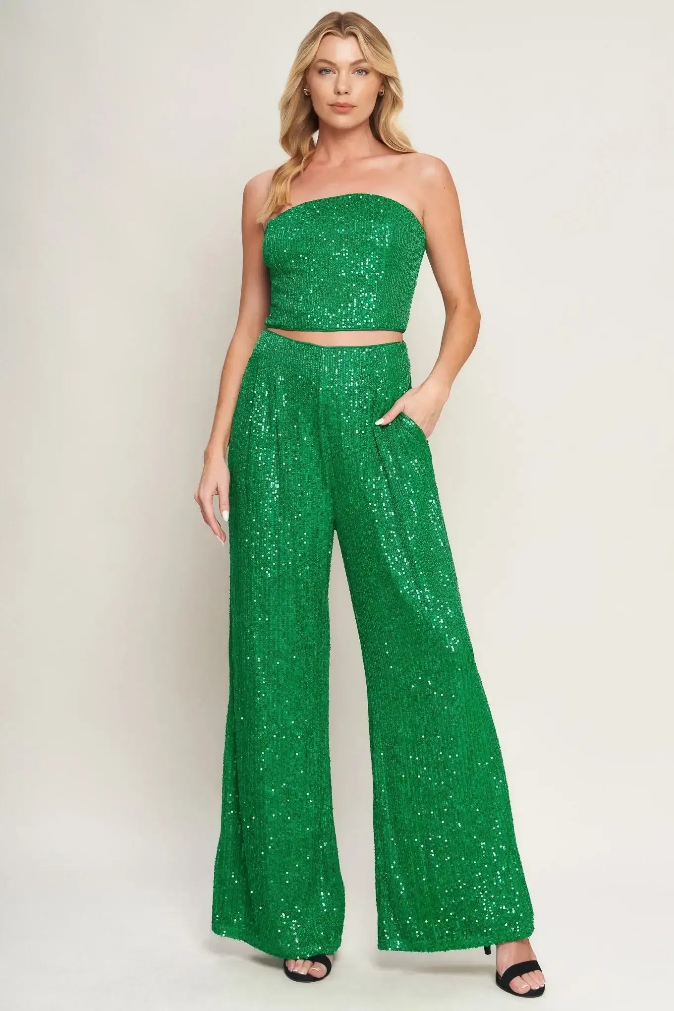 CHARMING COMPOSURE SEQUIN CROP TOP & PANT SET