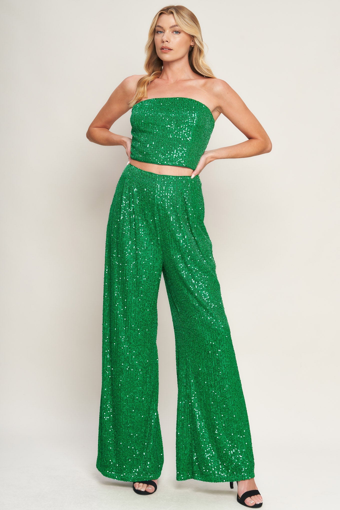 CHARMING COMPOSURE SEQUIN CROP TOP & PANT SET