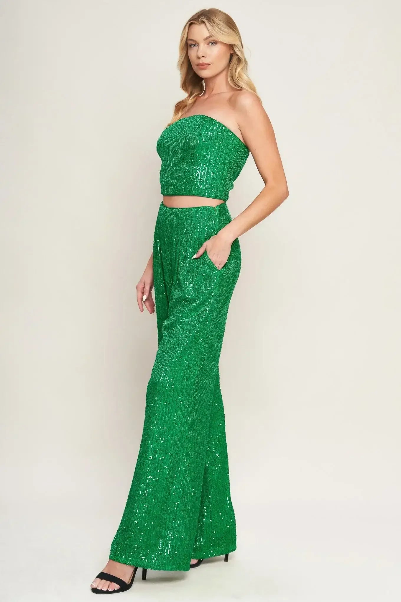 CHARMING COMPOSURE SEQUIN CROP TOP & PANT SET