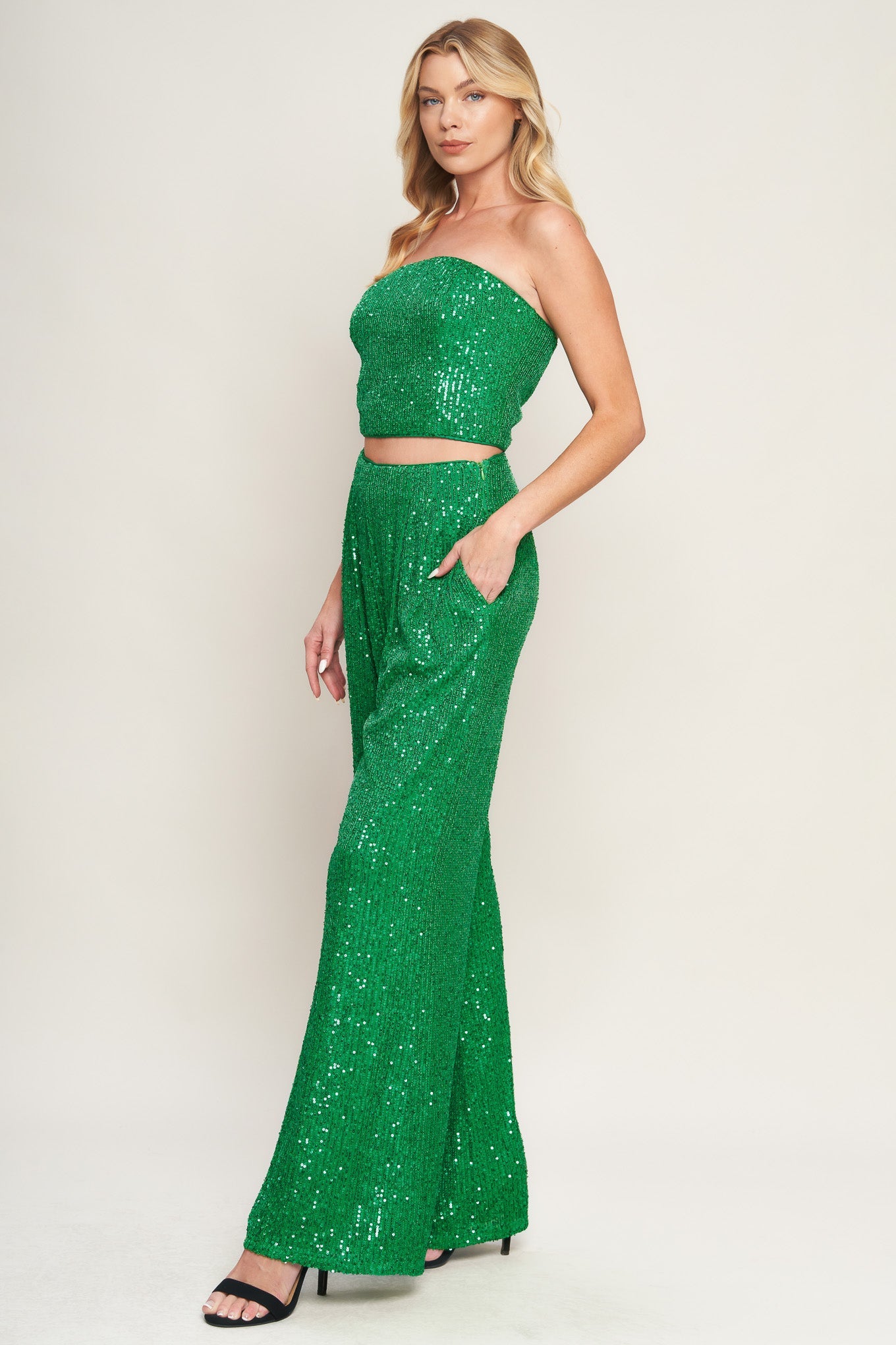 CHARMING COMPOSURE SEQUIN CROP TOP & PANT SET