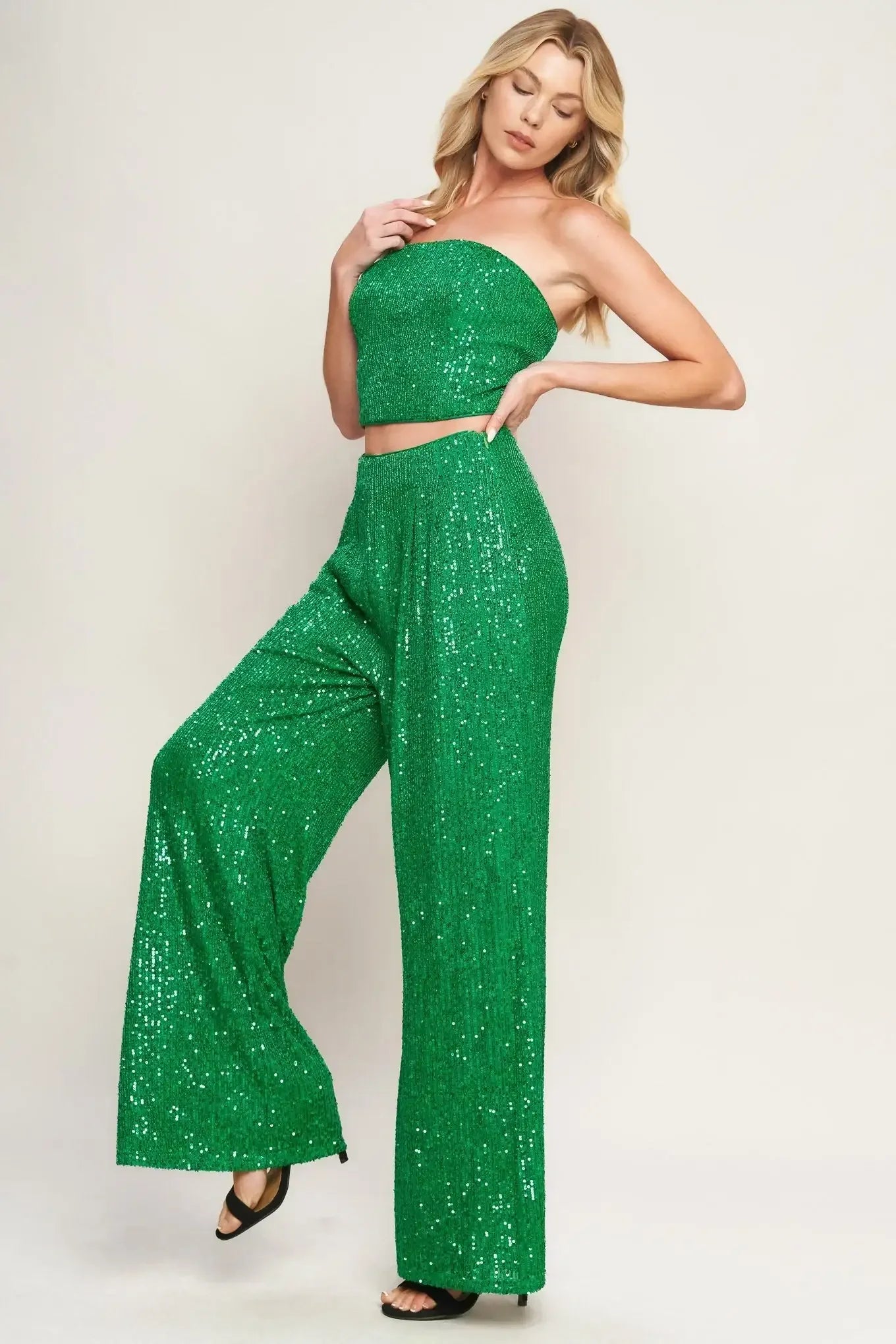 CHARMING COMPOSURE SEQUIN CROP TOP & PANT SET