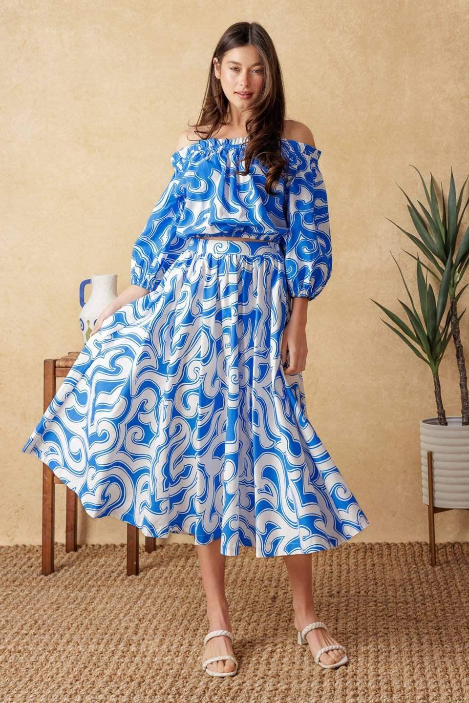 BEACH DAY TOP & SKIRT SET - BLUE & WHITE