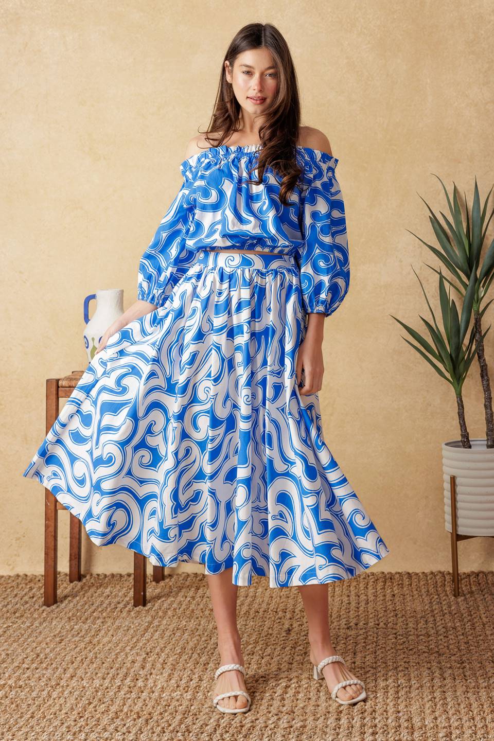 BEACH DAY TOP & SKIRT SET - BLUE & WHITE