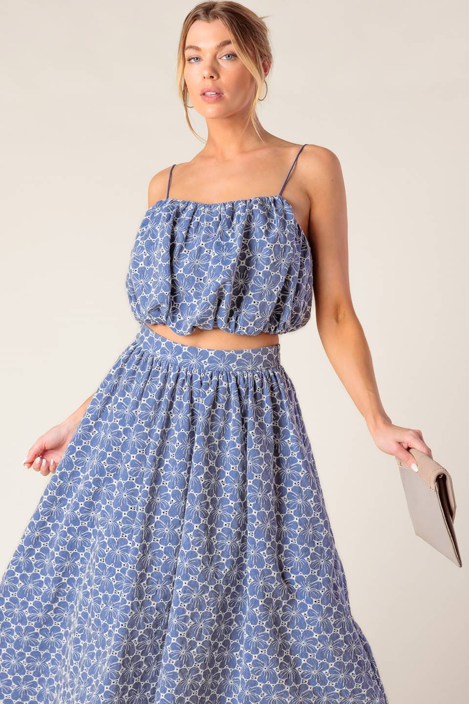 THE BEAUTY OF NOW TOP & SKIRT SET - CHAMBRAY