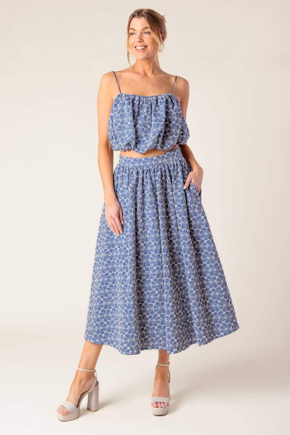 THE BEAUTY OF NOW TOP & SKIRT SET - CHAMBRAY
