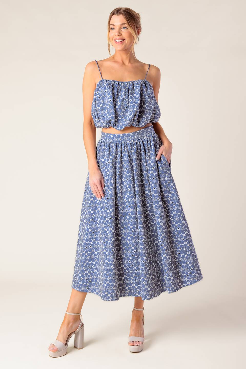 THE BEAUTY OF NOW TOP & SKIRT SET - CHAMBRAY