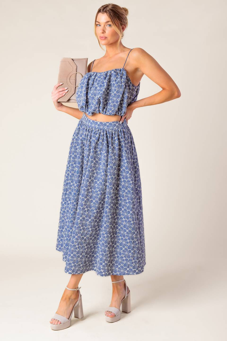 THE BEAUTY OF NOW TOP & SKIRT SET - CHAMBRAY