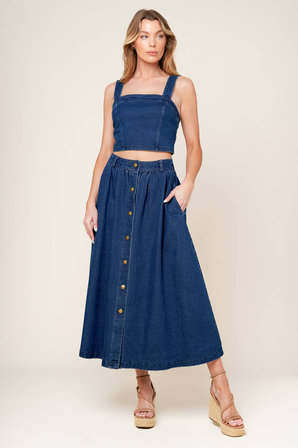 SIMPLY THE VIBE DENIM CROP TOP SKIRT SET - Main Image