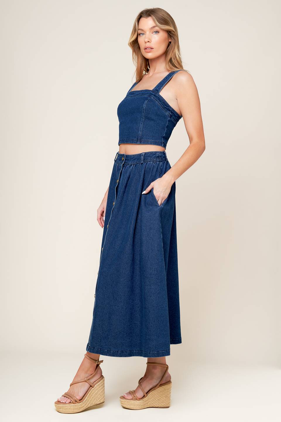 SIMPLY THE VIBE - DENIM CROP TOP & SKIRT SET