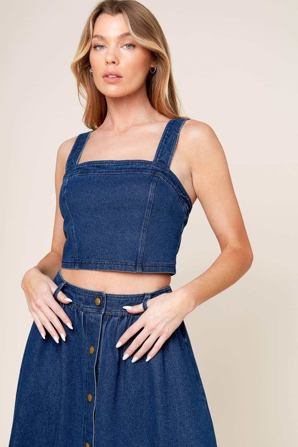 SIMPLY THE VIBE - DENIM CROP TOP & SKIRT SET