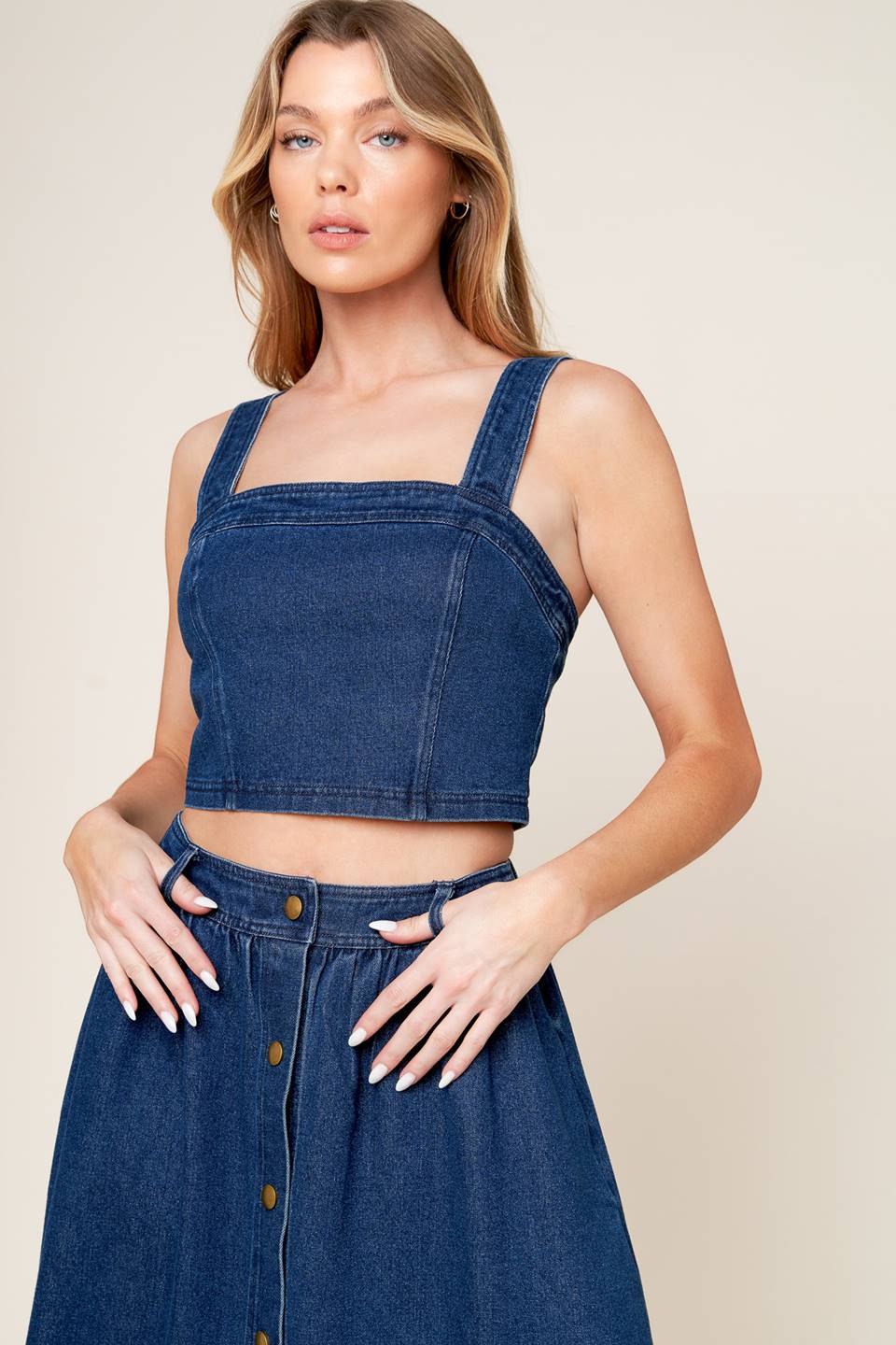 SIMPLY THE VIBE - DENIM CROP TOP & SKIRT SET