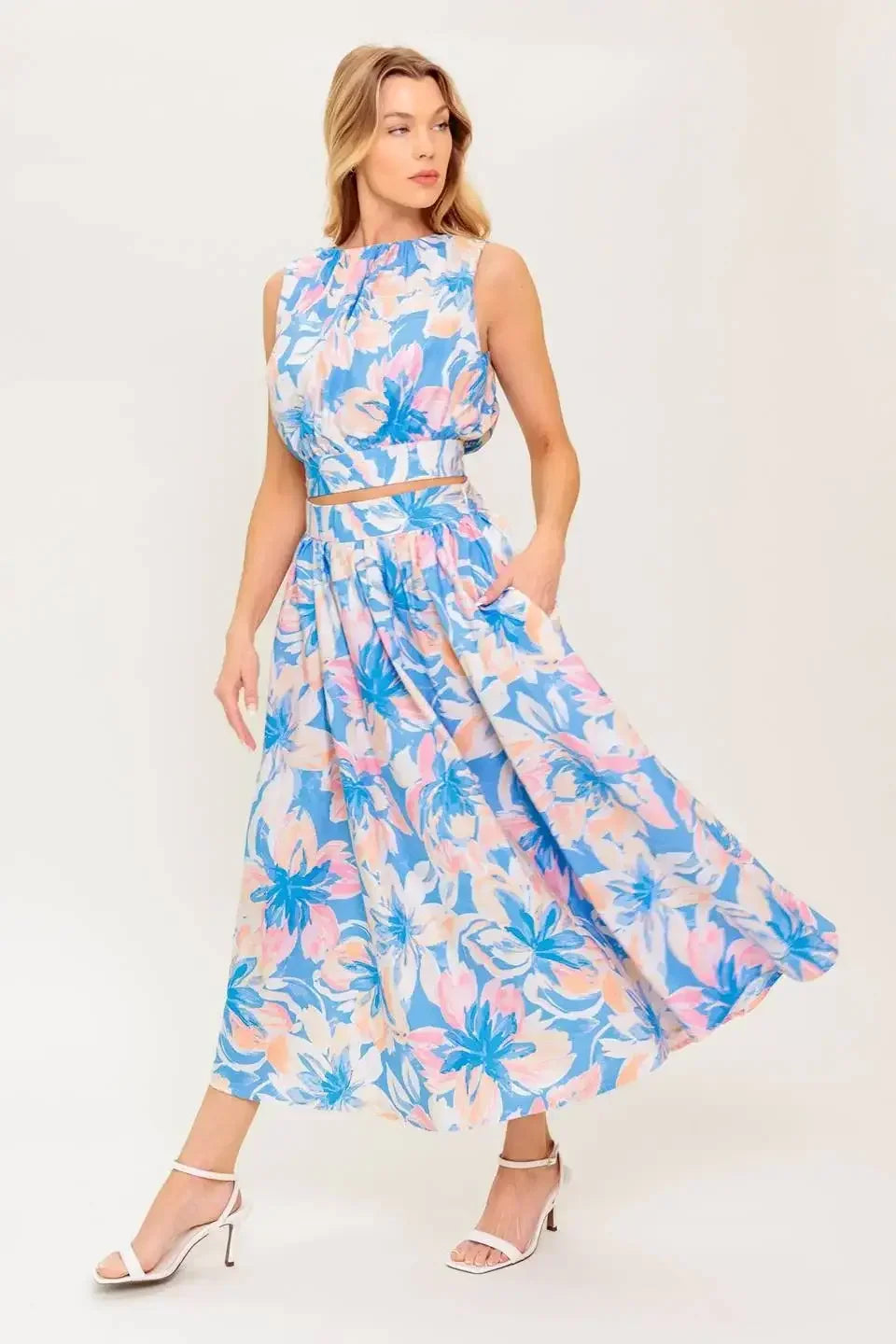 SUMMER HARMONY TIE TOP & SKIRT SET - POWDER BLUE