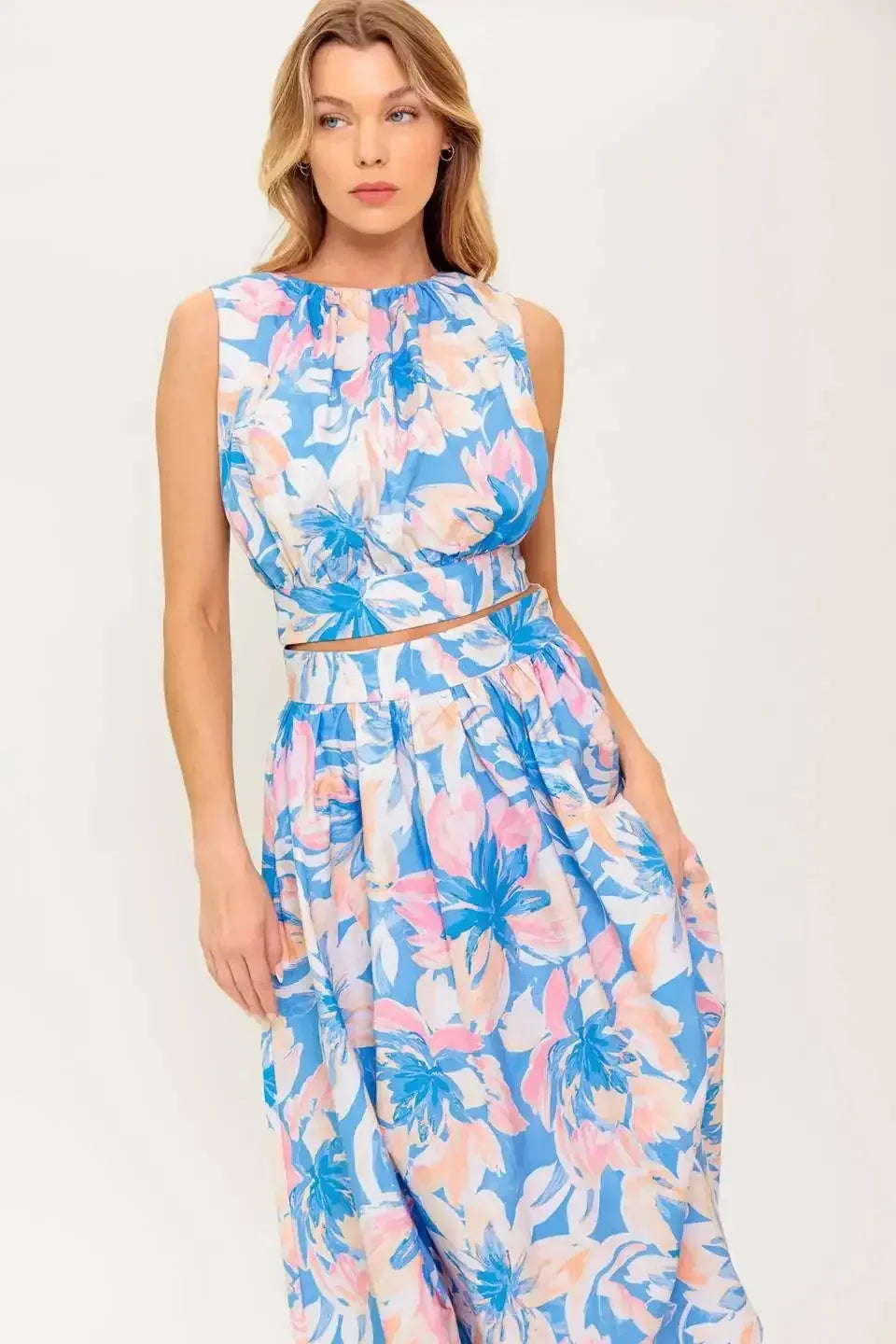 SUMMER HARMONY TIE TOP & SKIRT SET - POWDER BLUE