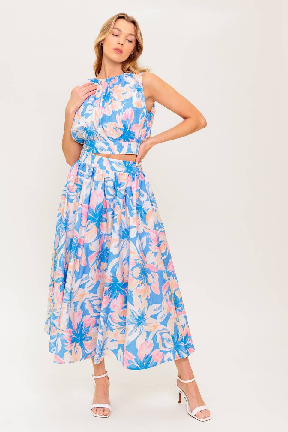 SUMMER HARMONY TIE TOP & SKIRT SET - POWDER BLUE