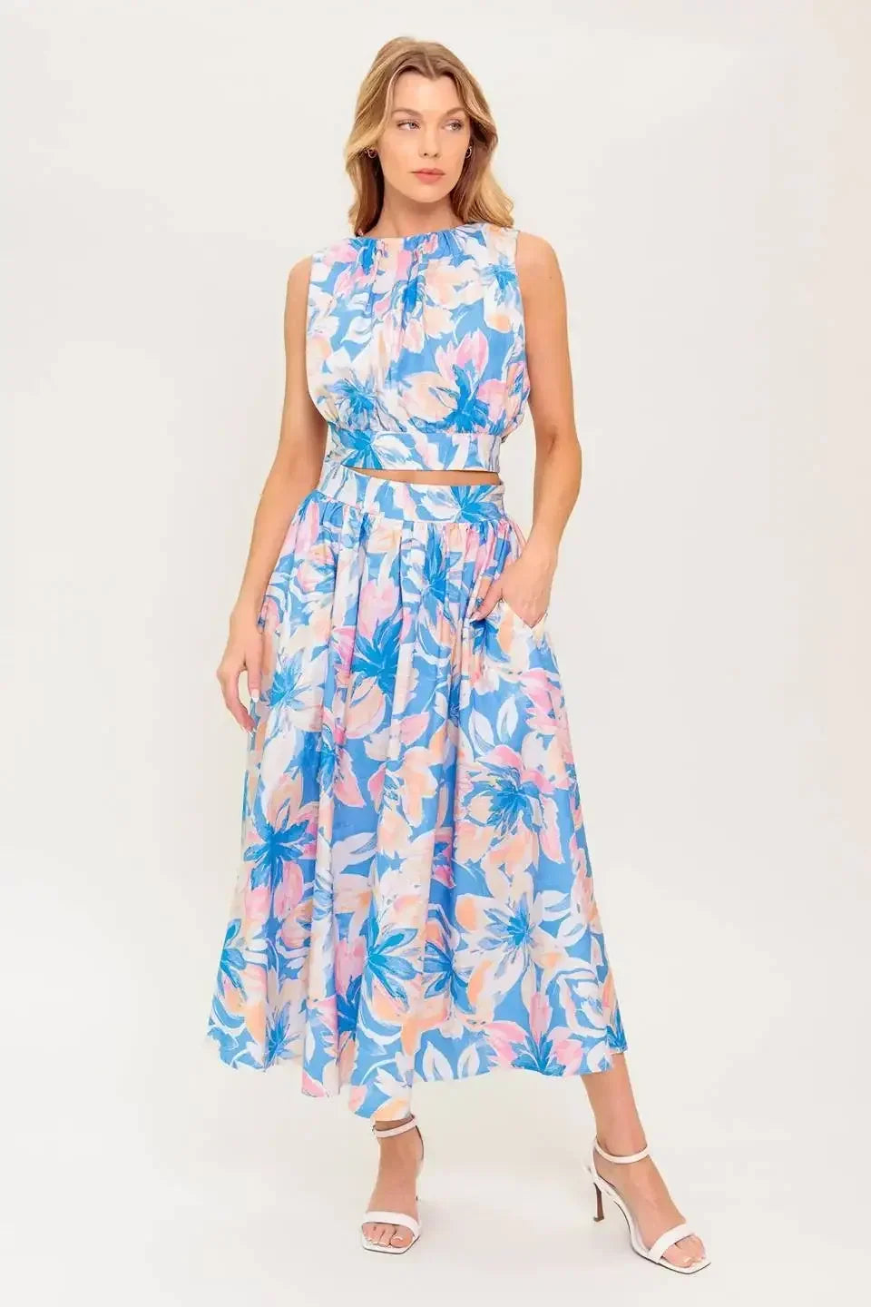 SUMMER HARMONY TIE TOP & SKIRT SET - POWDER BLUE