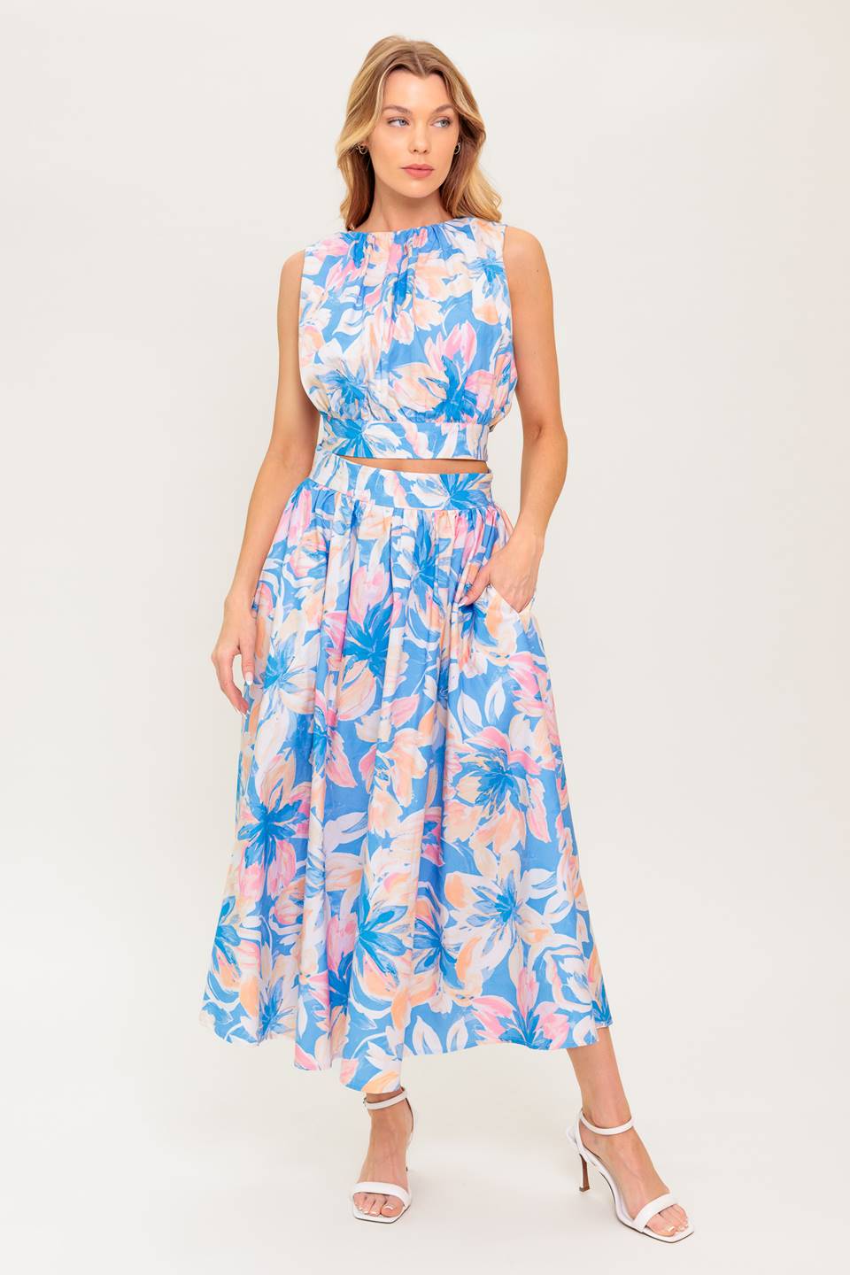 SUMMER HARMONY TIE TOP & SKIRT SET - POWDER BLUE