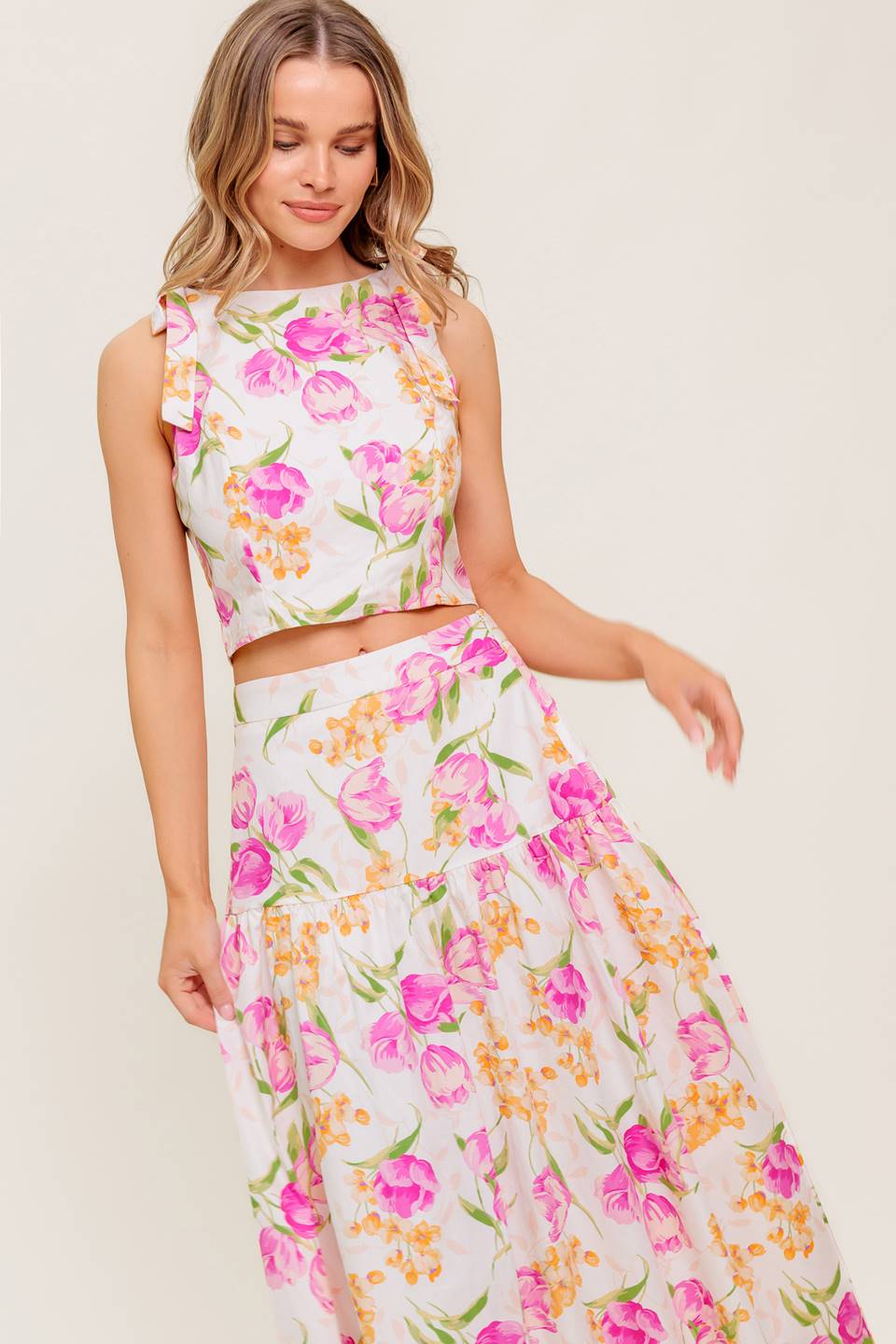 PINK TULIP GARDEN - TOP & MIDI SKIRT SET