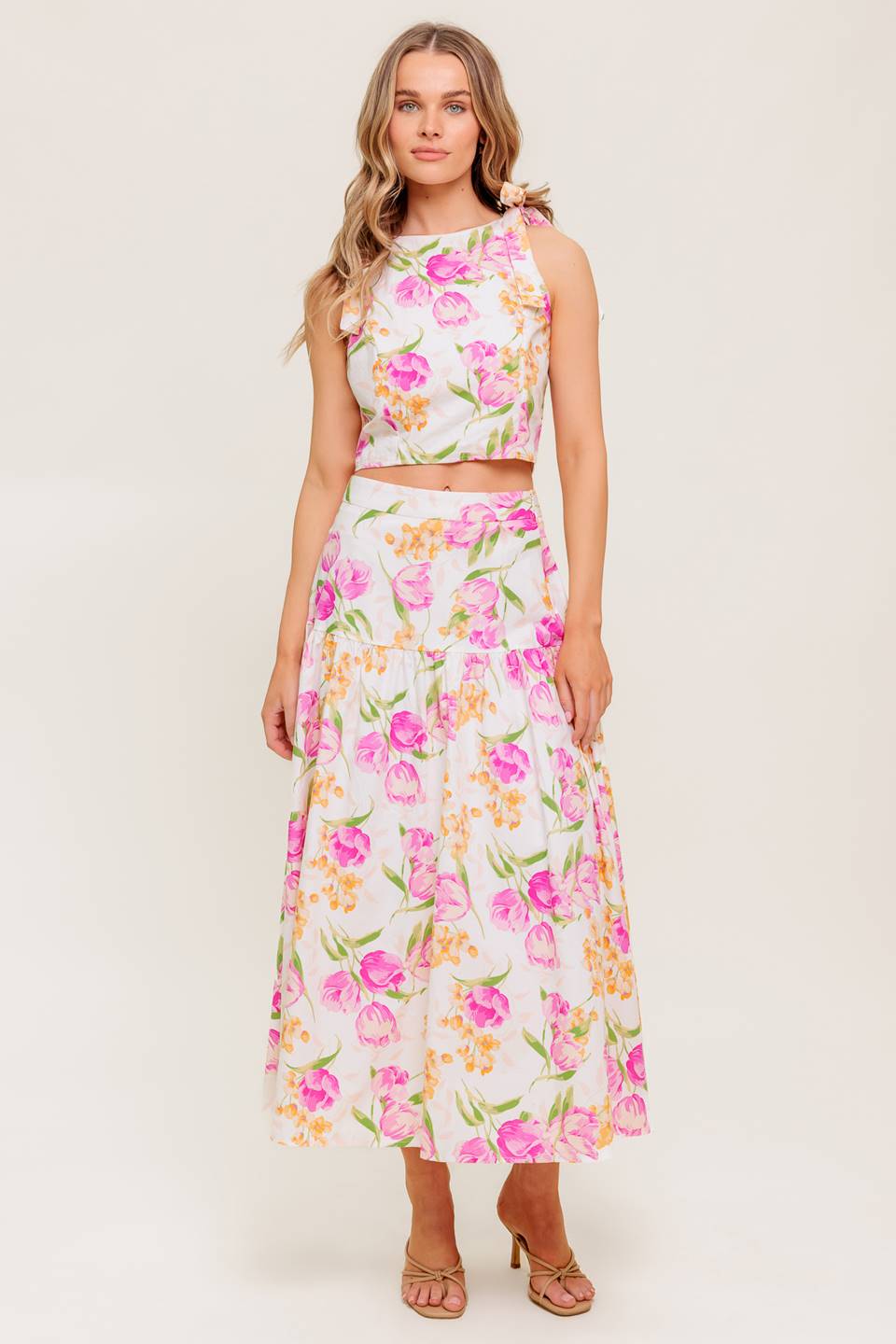 PINK TULIP GARDEN - TOP & MIDI SKIRT SET
