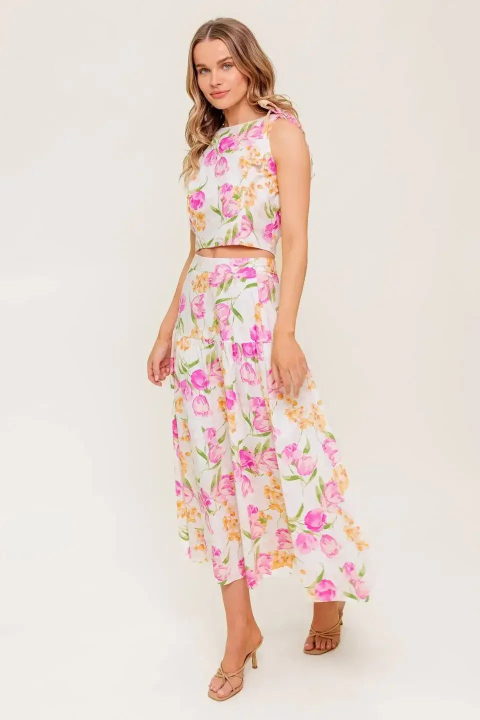 PINK TULIP GARDEN - TOP & MIDI SKIRT SET