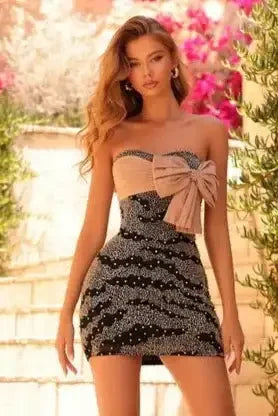 88908 - Amarra - Beaded Mini Dress with Bow