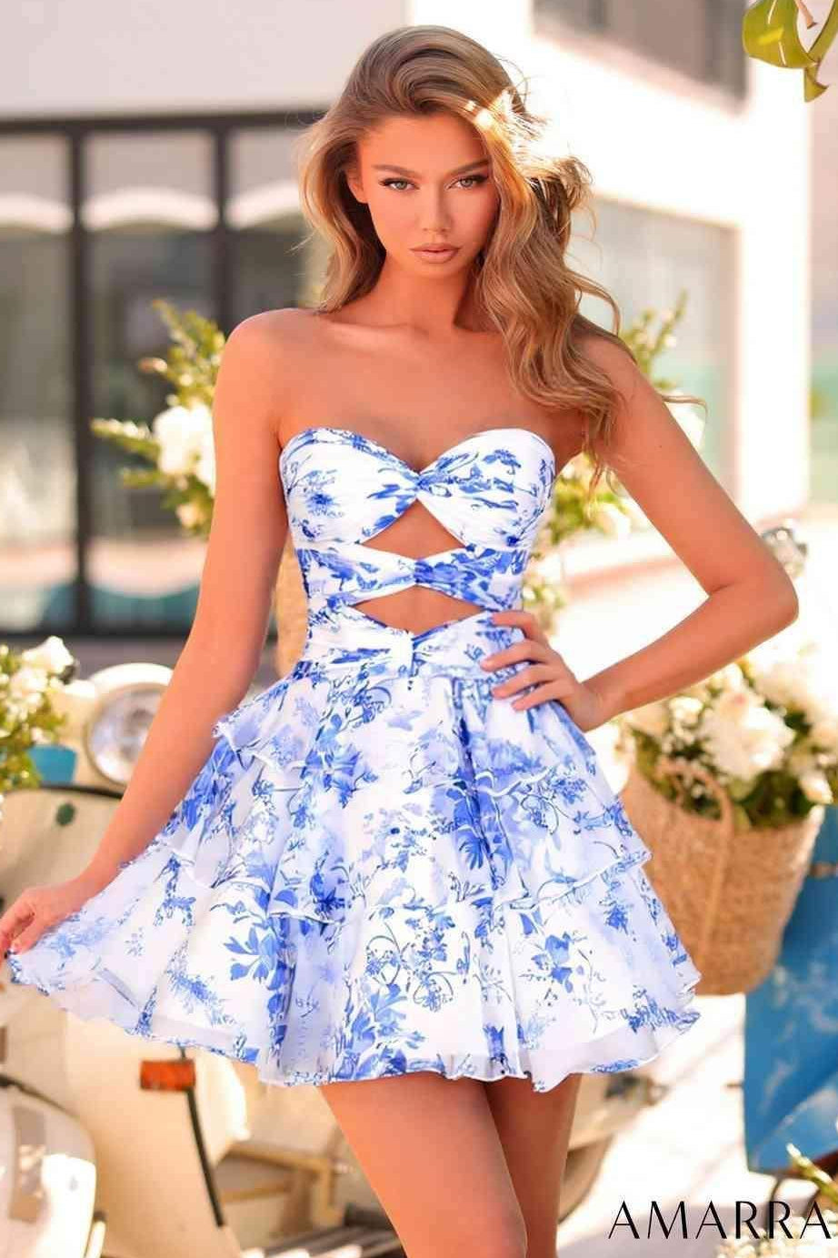 89052 - Amarra - Floral Strapless Mini Party Dress